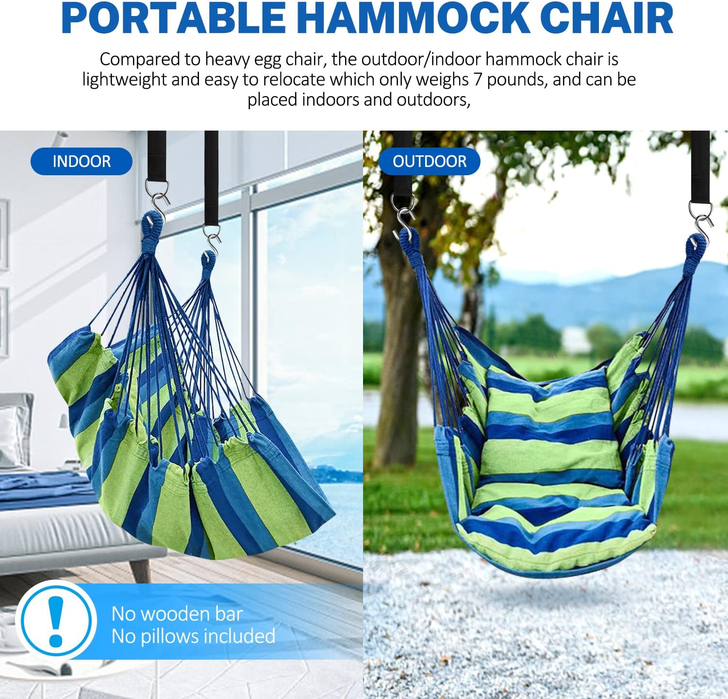 KPX Ourdoor Hanging Hammock Chair – Comfortable Tree Swing Chair Large Size 110X130cm（Without Pillows） - 330 Lbs Weight Capacity (Dark Gray)