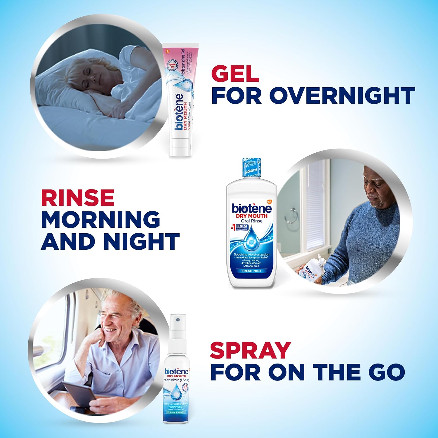 Biotene Oral Rinse, Dry Mouth Spray and Moisturizing Gel, 1 Kit