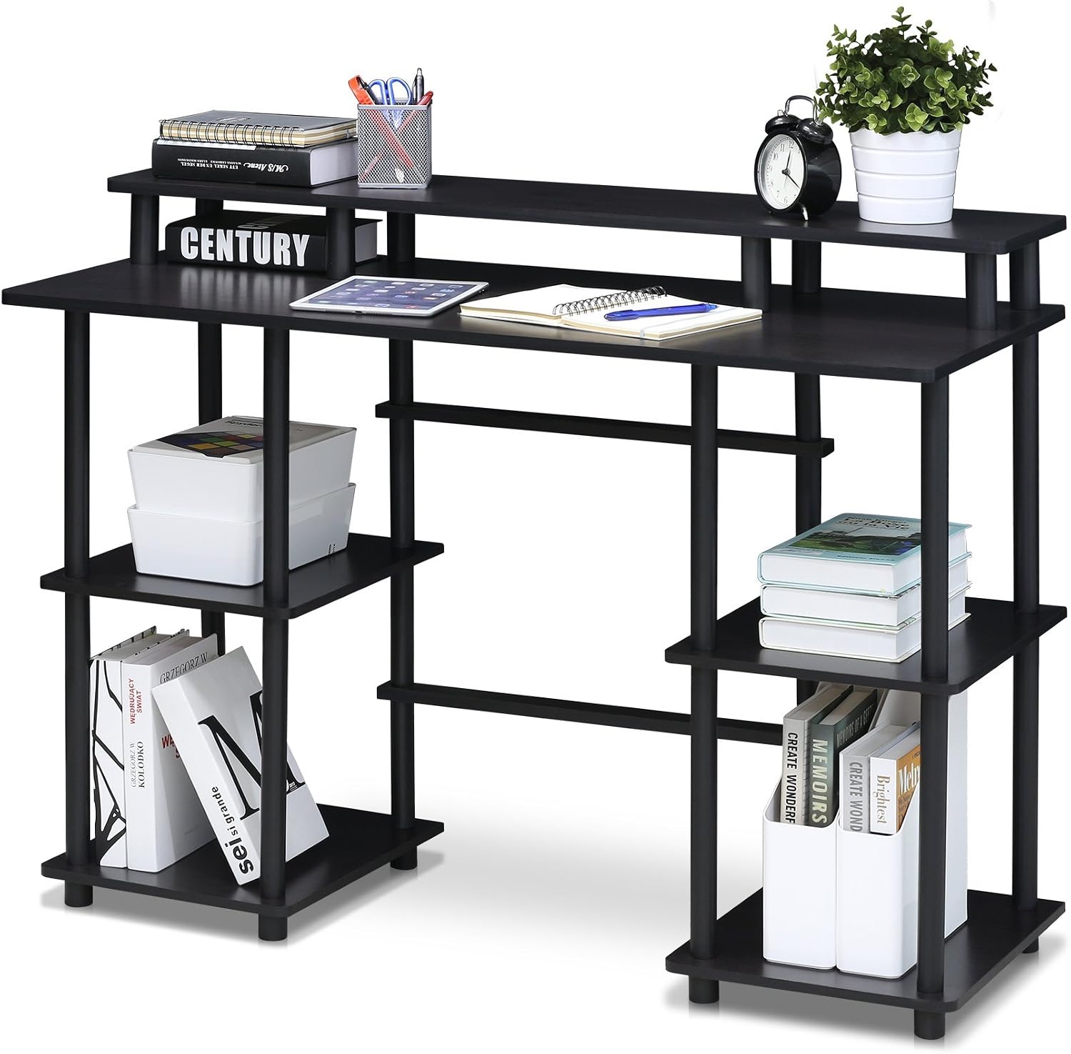 Furinno Turn-N-Tube Computer Desk, French Oak Grey/Black