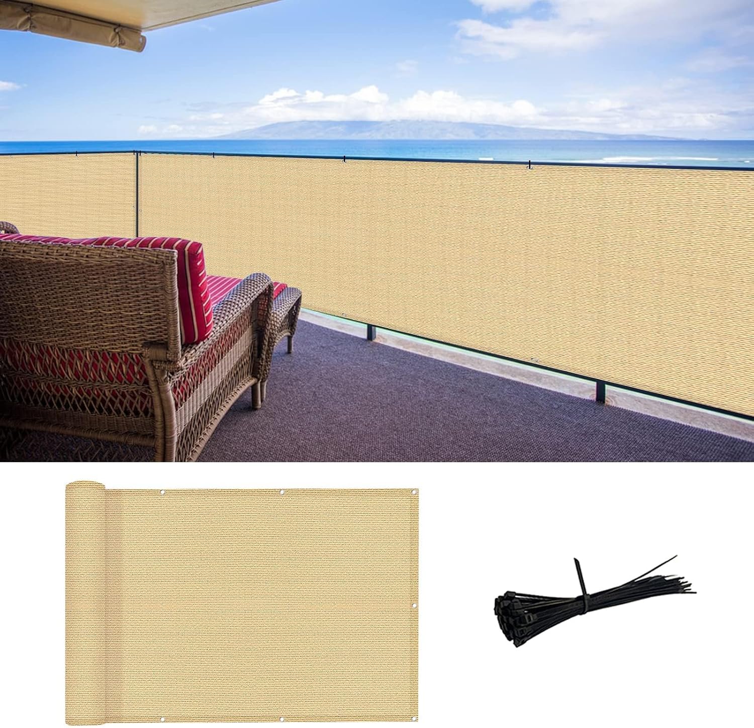 SUNLAX 3'x10' Black Balcony Privacy Screen Fence Windscreen 90% UV Block