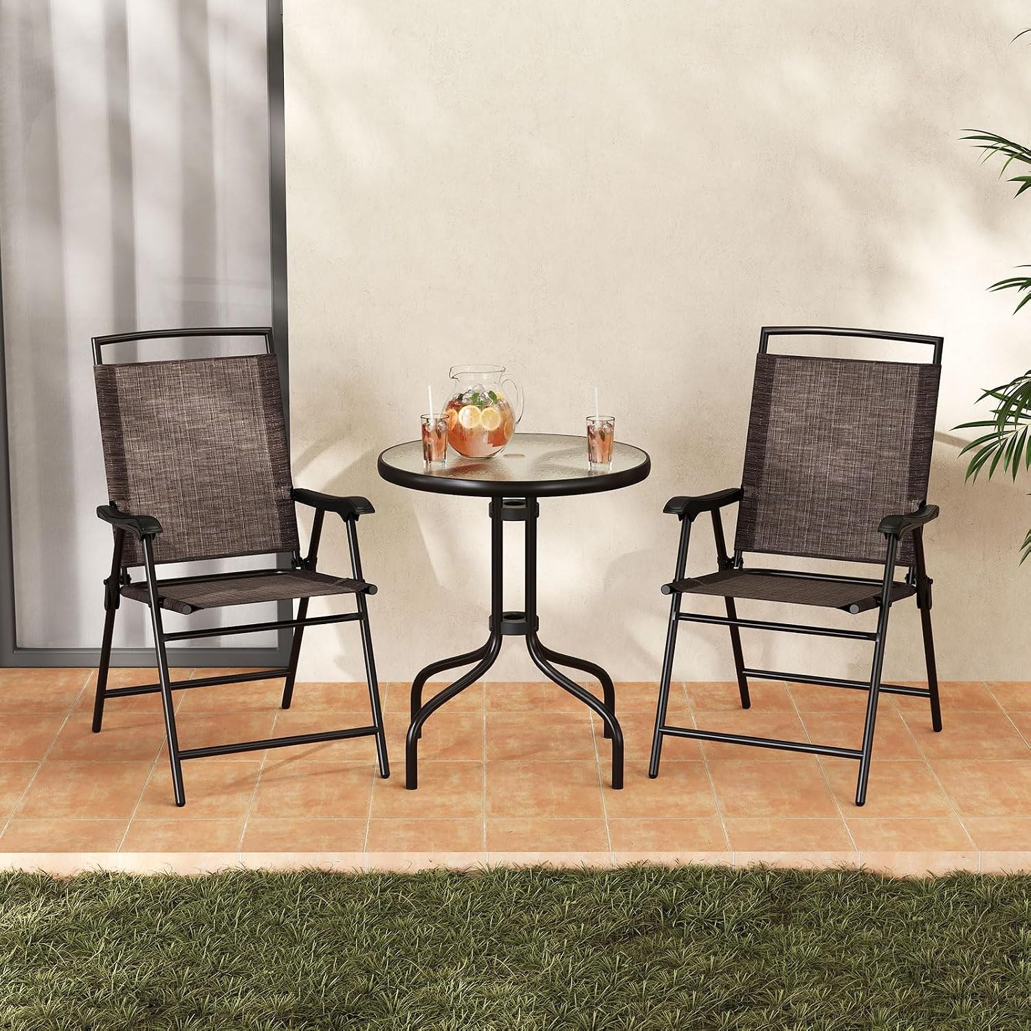 S AFSTAR 3-Piece Bistro Set, Patio Furniture Set for Outdoor Poolside Balcony Garden Yard, 28" H Outdoor Round Table and 2-Pack Folding Chairs