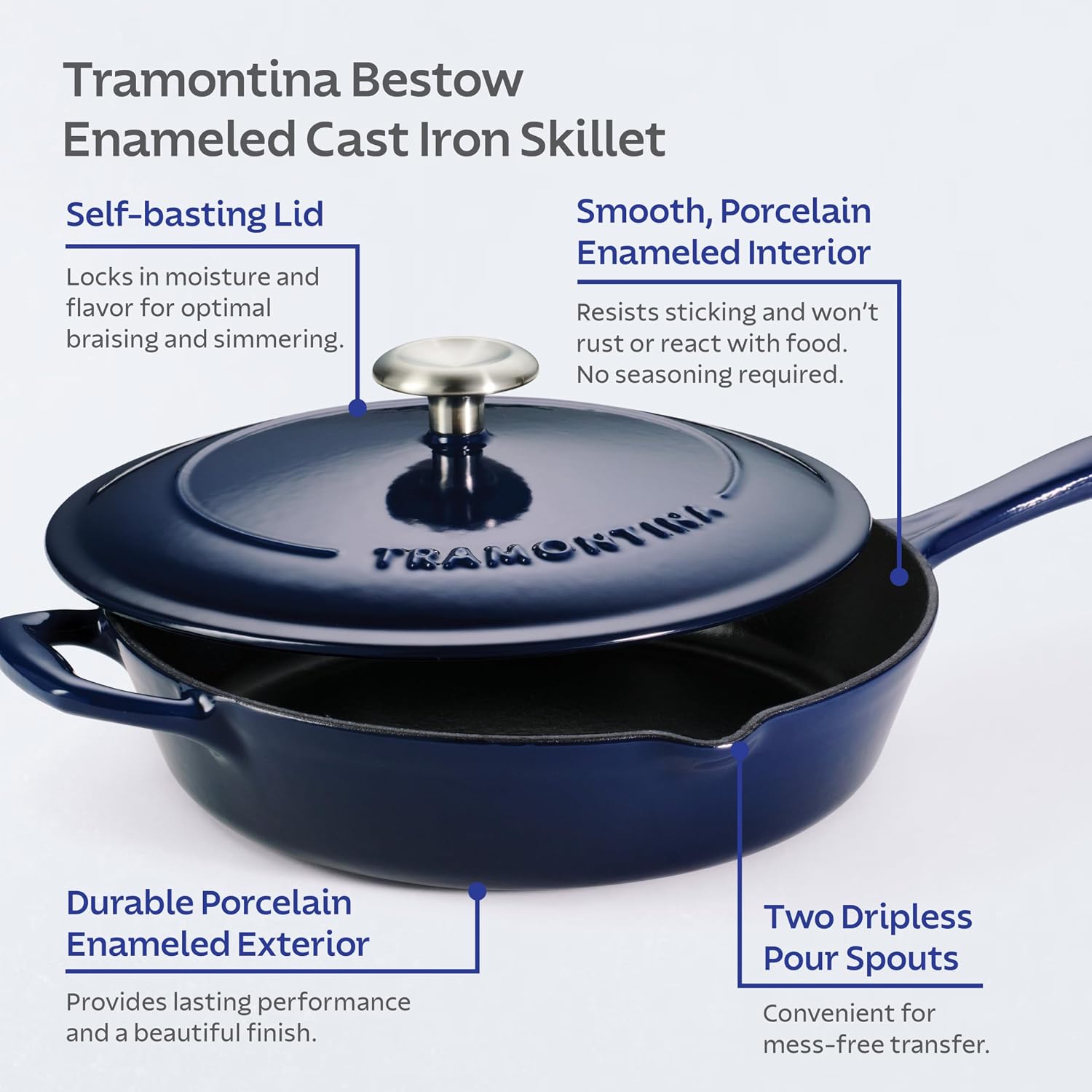Tramontina Bestow Enameled Cast Iron 10-Inch Skillet, Blue | Perfect Pan for Frying, Searing, and Oven-to-Table Cooking