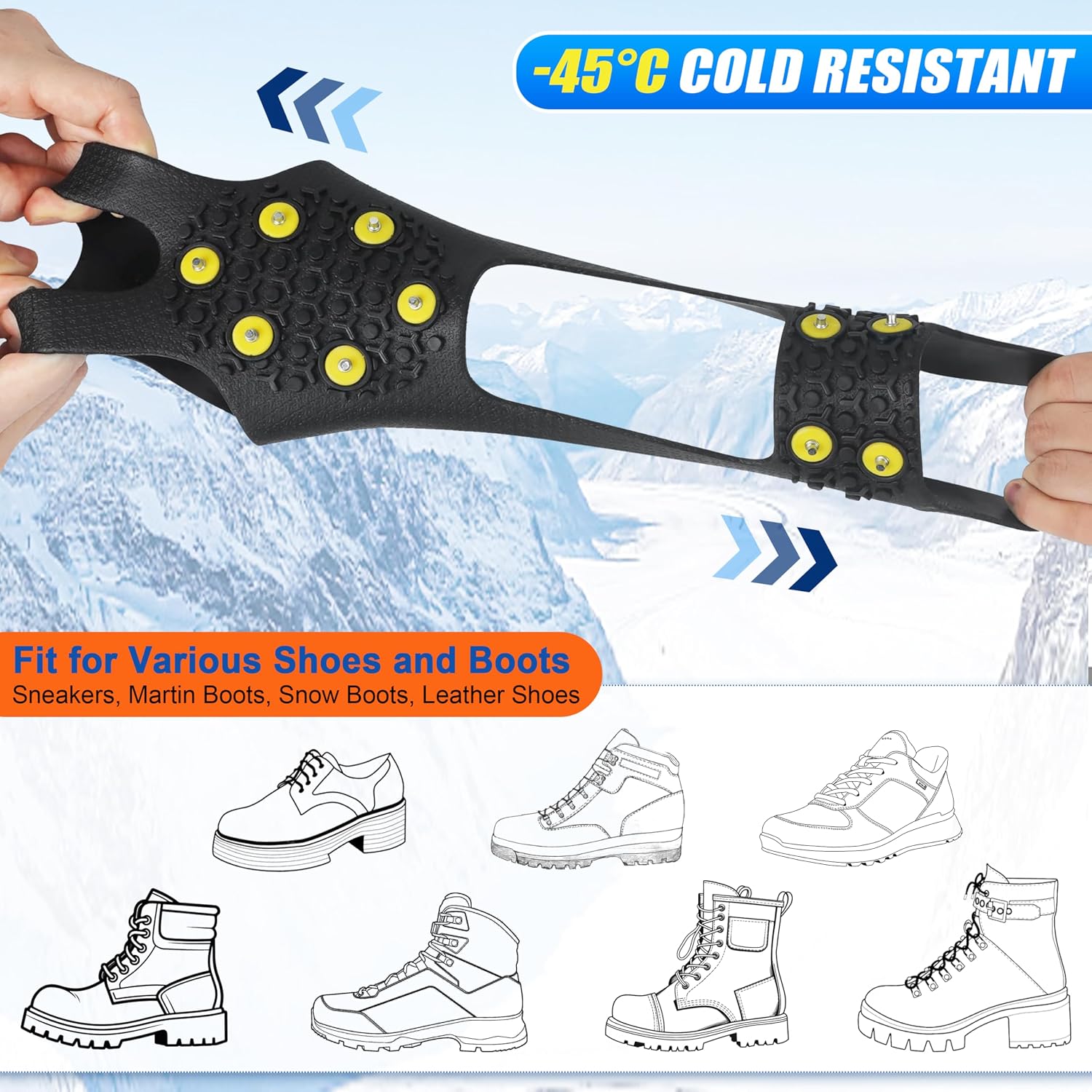 Ice Cleats for Shoes and Boots Ice Snow Grippers Anti-Slip Crampons 10 Studs Traction Cleat for Women Men Kids Hiking Fishing Walking Running Jogging