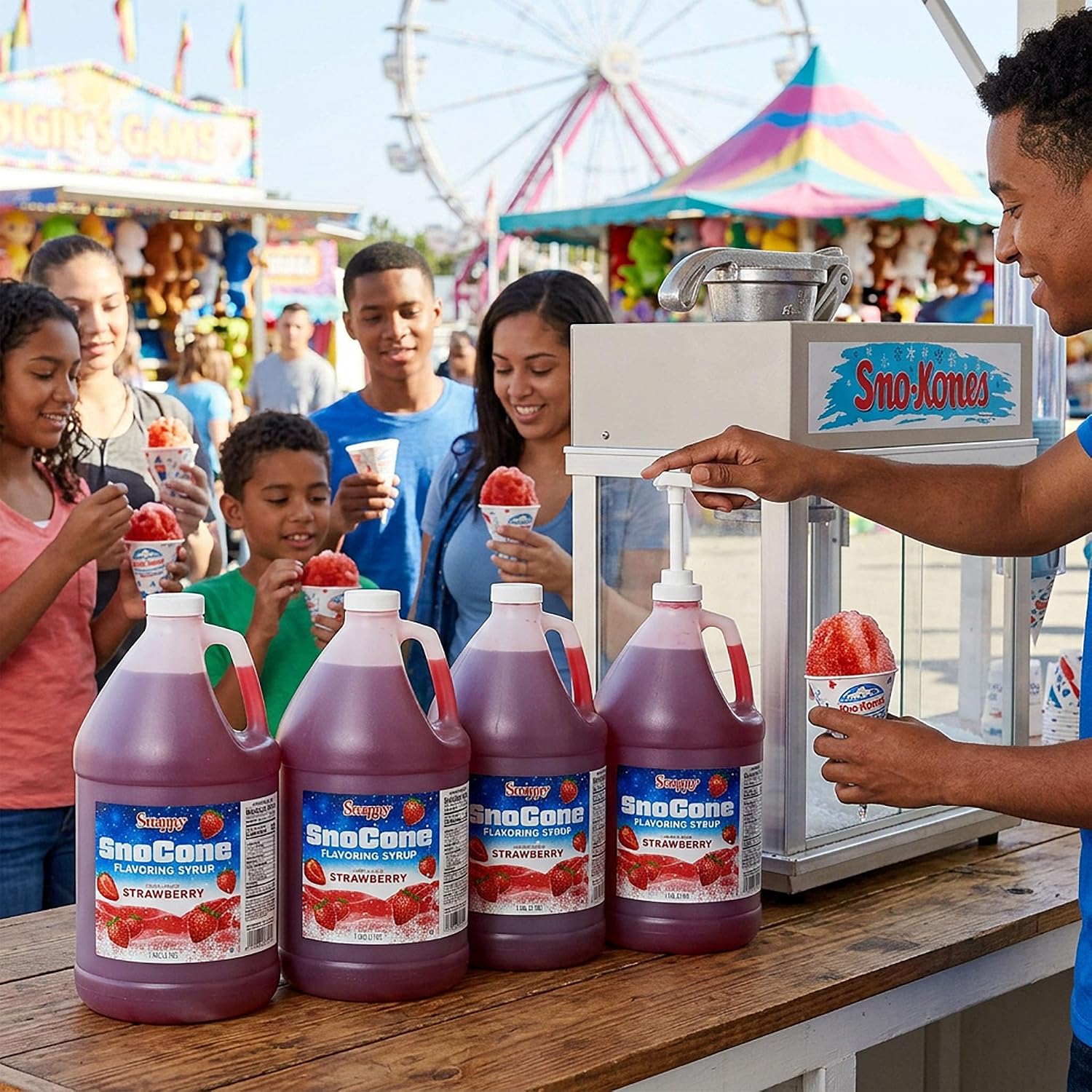 Snappy Strawberry Sno Cone Syrup, 1 Gallon 4 Pack, Ready to Use for Snow Cone Machines and Shaved Ice