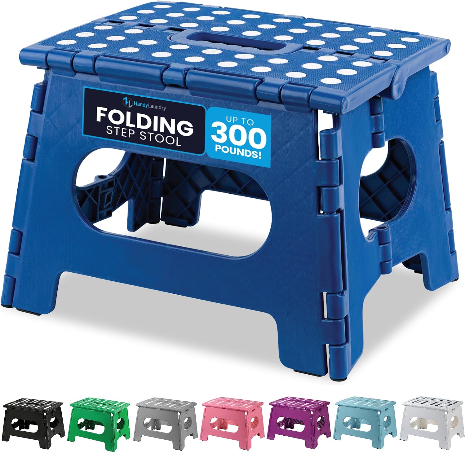 Handy Laundry Folding Step Stool 9 Inch, Black, Non-Slip Holds 300 lbs | 9 Inch, Black, Foldable Collapsible Step Stool, Non-Slip, Holds 300 lbs, Kitchen Bathroom Bedroom, Adults
