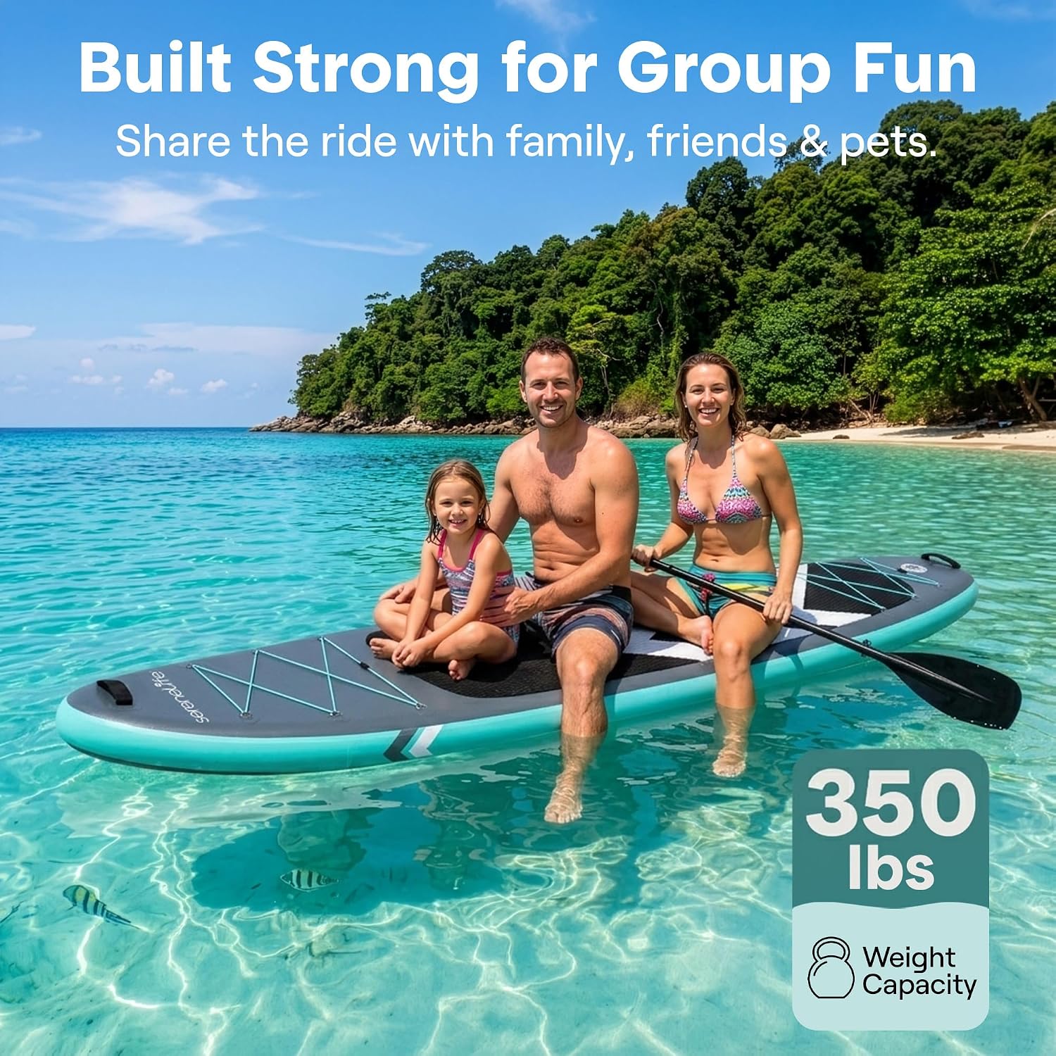 SereneLife 10’ Inflatable Stand Up Paddle Board with Premium SUP Accessories - Wide Stable Design with Non-Slip EVA Deck Pad, for Youth and Adults, 350 lbs. Capacity