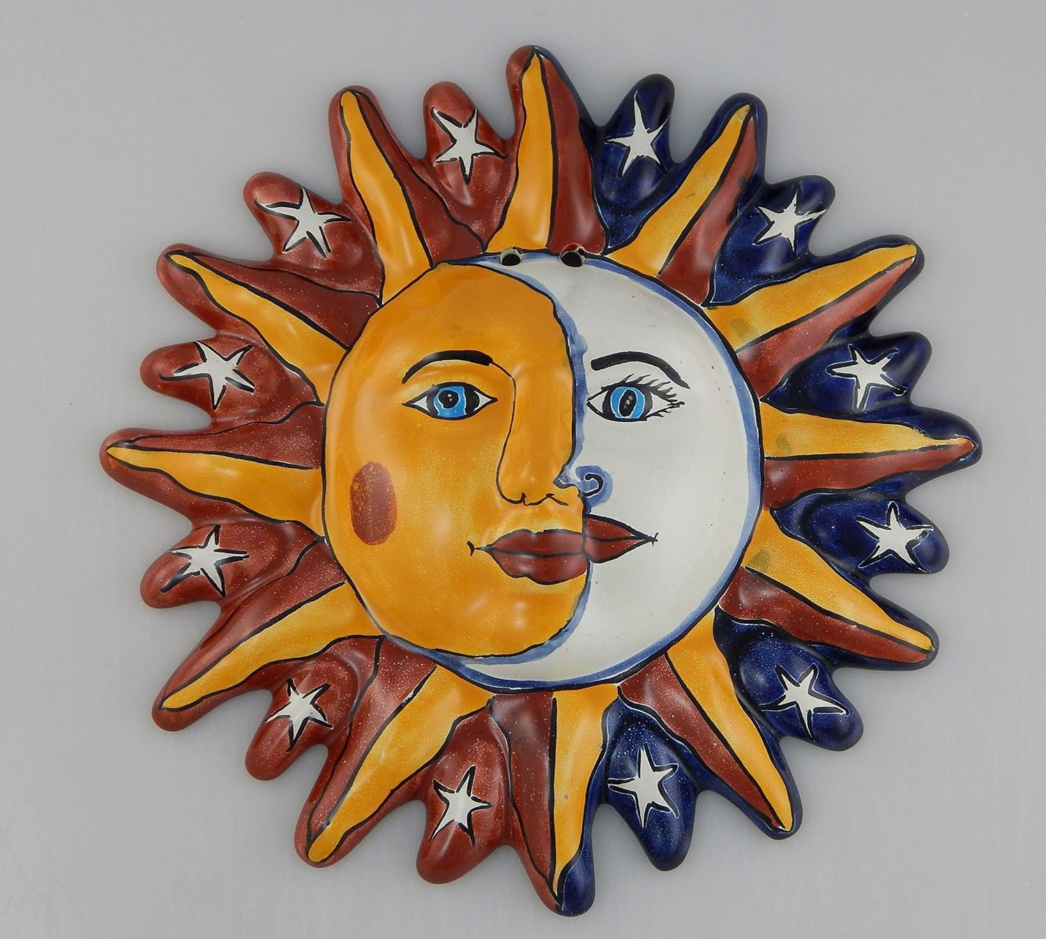 COLOR Y TRADICIÓN Mexican Talavera Ceramic Sun Face Wall Decor Hanging Pottery Folk Art # 19