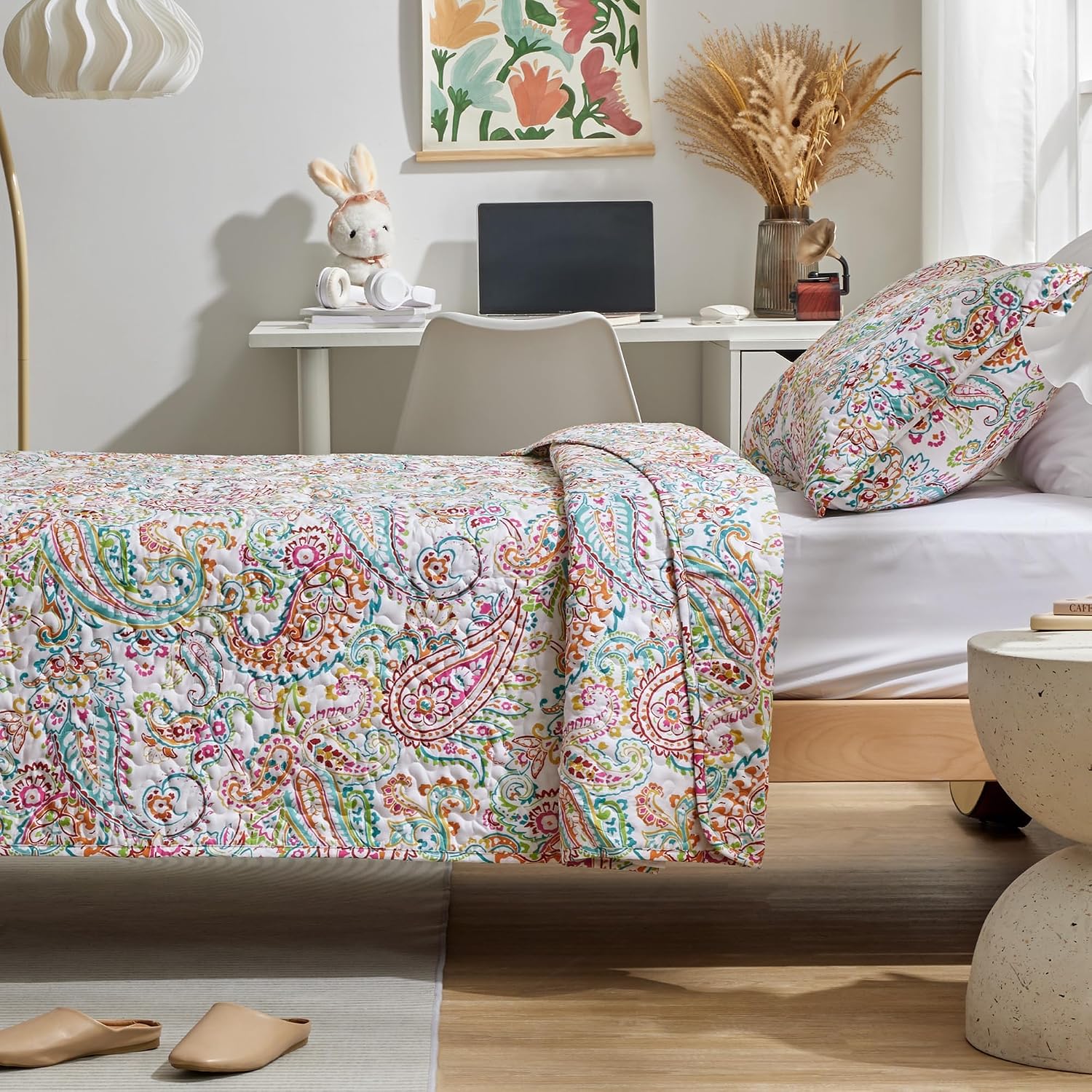 SLEEP ZONE 3-Piece Printed Quilt Set - Full/Queen Size - Lightweight Reversible Bedding Coverlet Set for All Season (Classic Paisley Pattern)