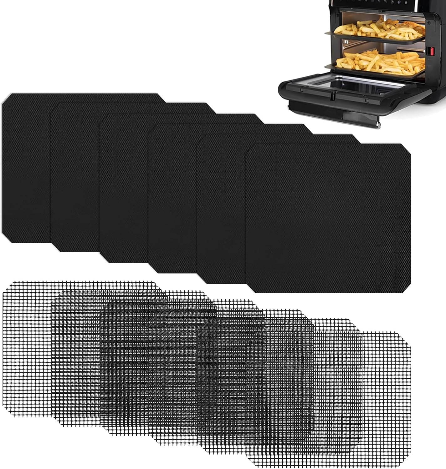 6Pcs 9×10 inch Fryer Oven Liners and 6Pcs Mesh Grill Mats for Instant Vortex Pro Plus 10QT, Non-Stick Oven Liner and Mesh Grill Mats for Toaster, Oven, Microwave