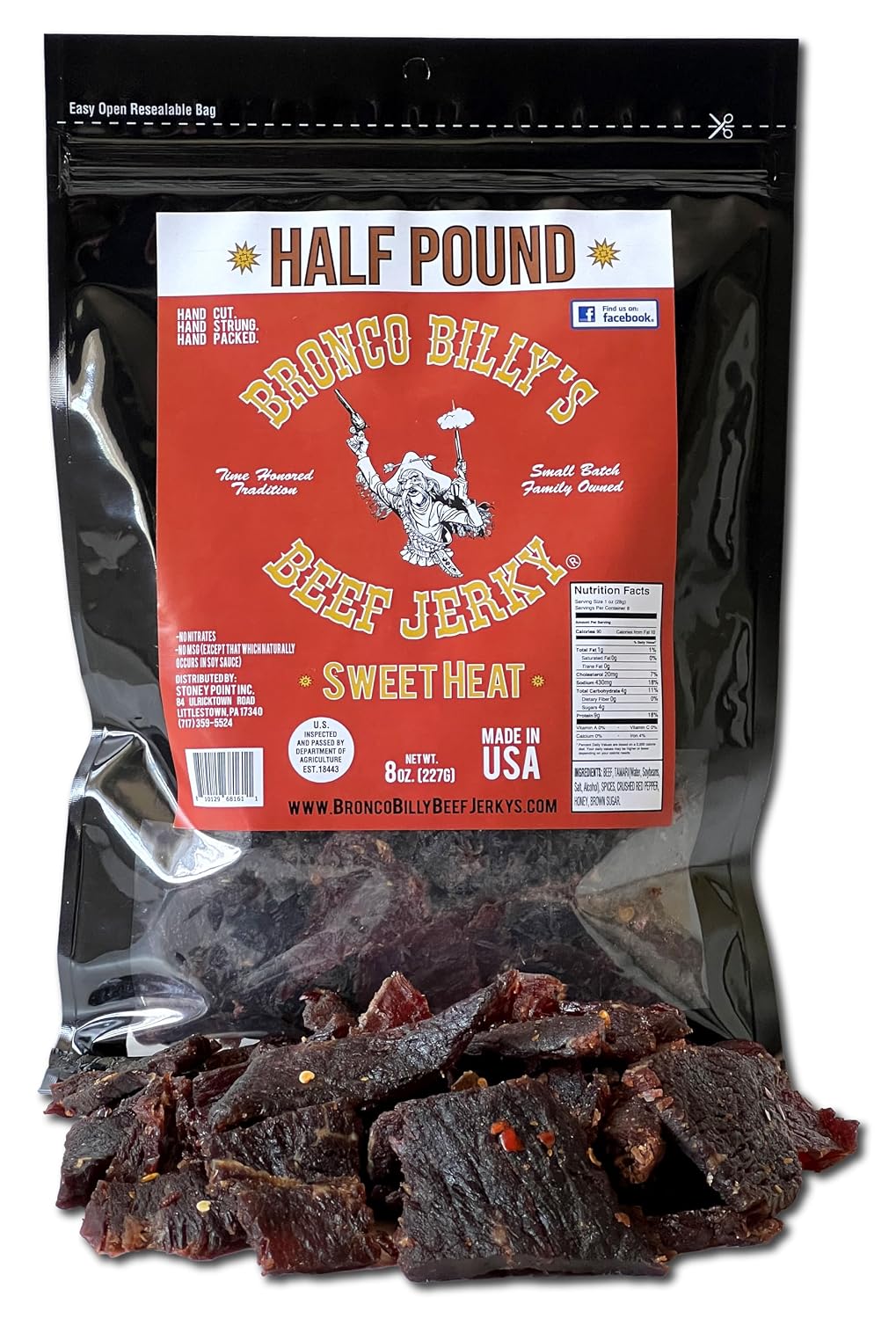 Bronco Billy's Beef Jerky Hickory Smoked Old Country Half Pound Resealable Bag