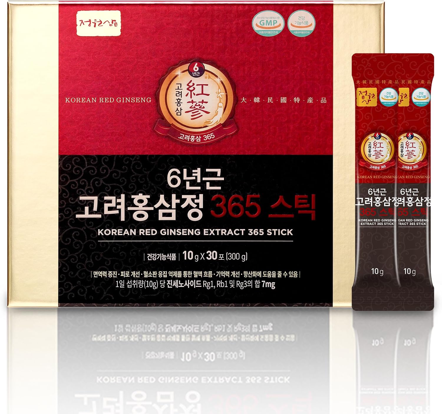 6-Year Korean Red Ginseng 365 | 30 Sticks | Vegan | 7mg Ginsenosides Per Stick