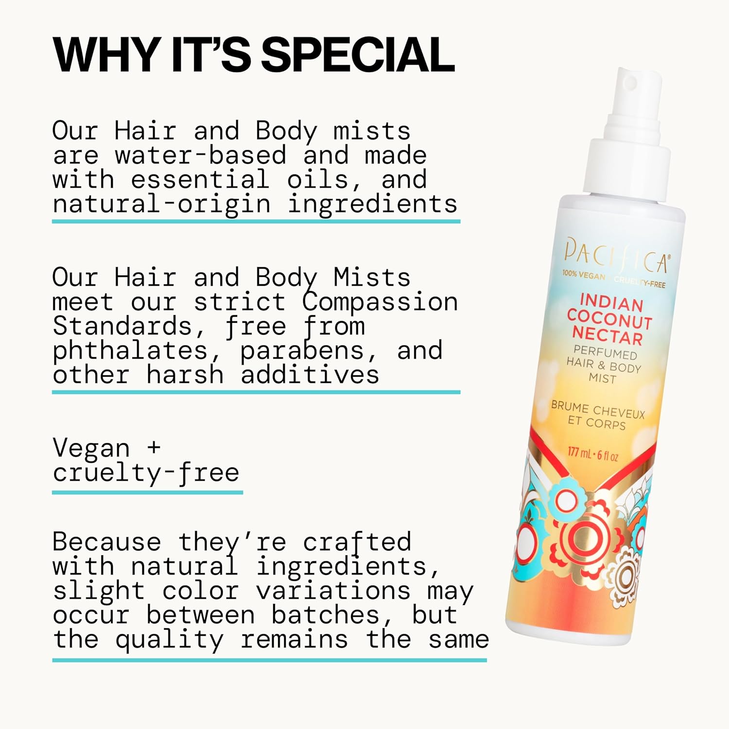 Pacifica Island Vanilla Hair Mist Perfume and Full Body Spray for Women - Fragrance Spray for A Mood-Lifting Experience, Paraben-Free, Clean Beauty No Alcohol, Vegan & Cruelty-Free, 6 oz oz