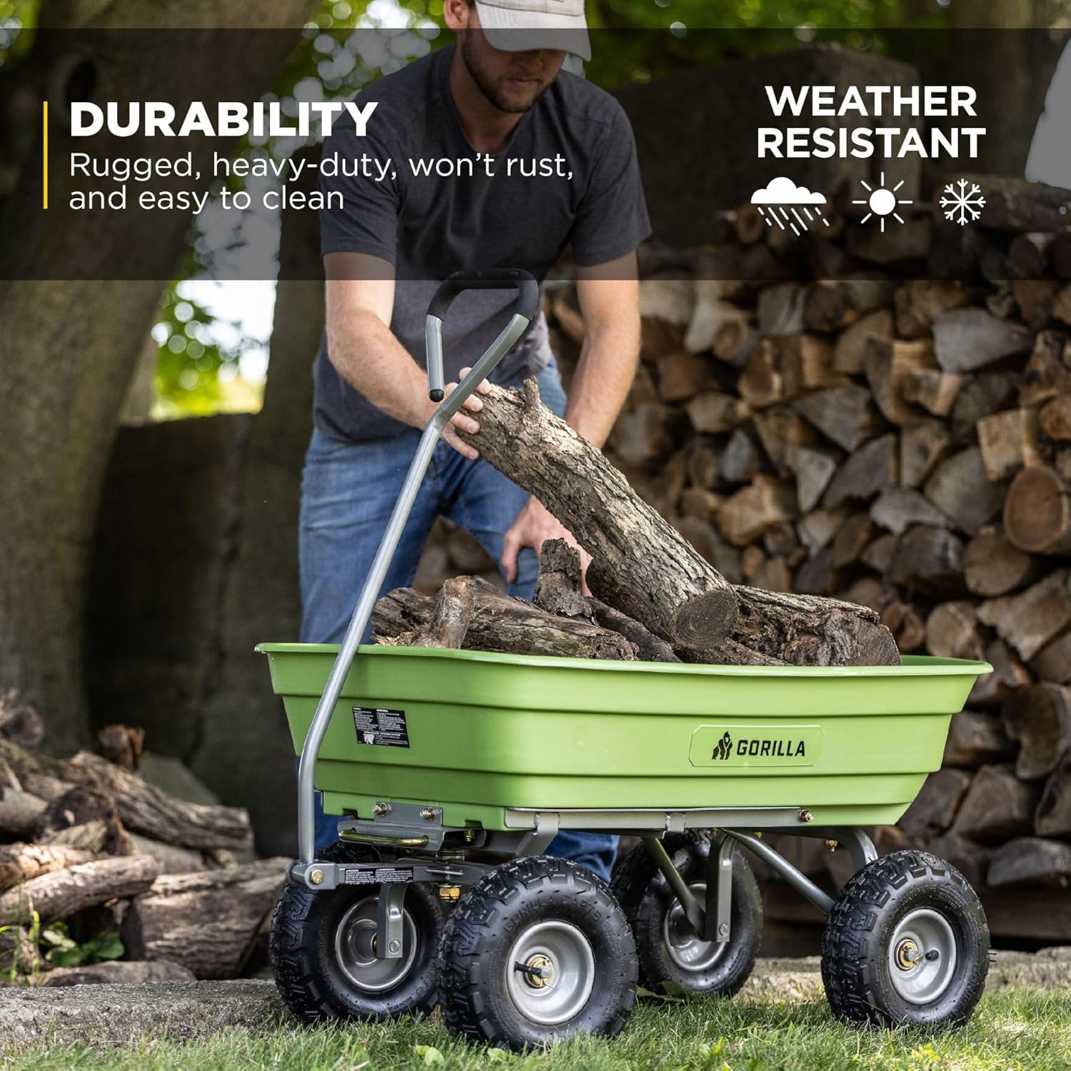 Gorilla Carts Poly Garden Dump Garden Cart with Easy to Assemble Steel Frame, Camping Wagon with Quick Release System, 1200 Pound Capacity, and 13 Inch Tires | 1,200-lb Capacity, 6 Cu Ft Tub Poly Dump Cart with Quick-Release Dump for Bigger Yard Cleanup…