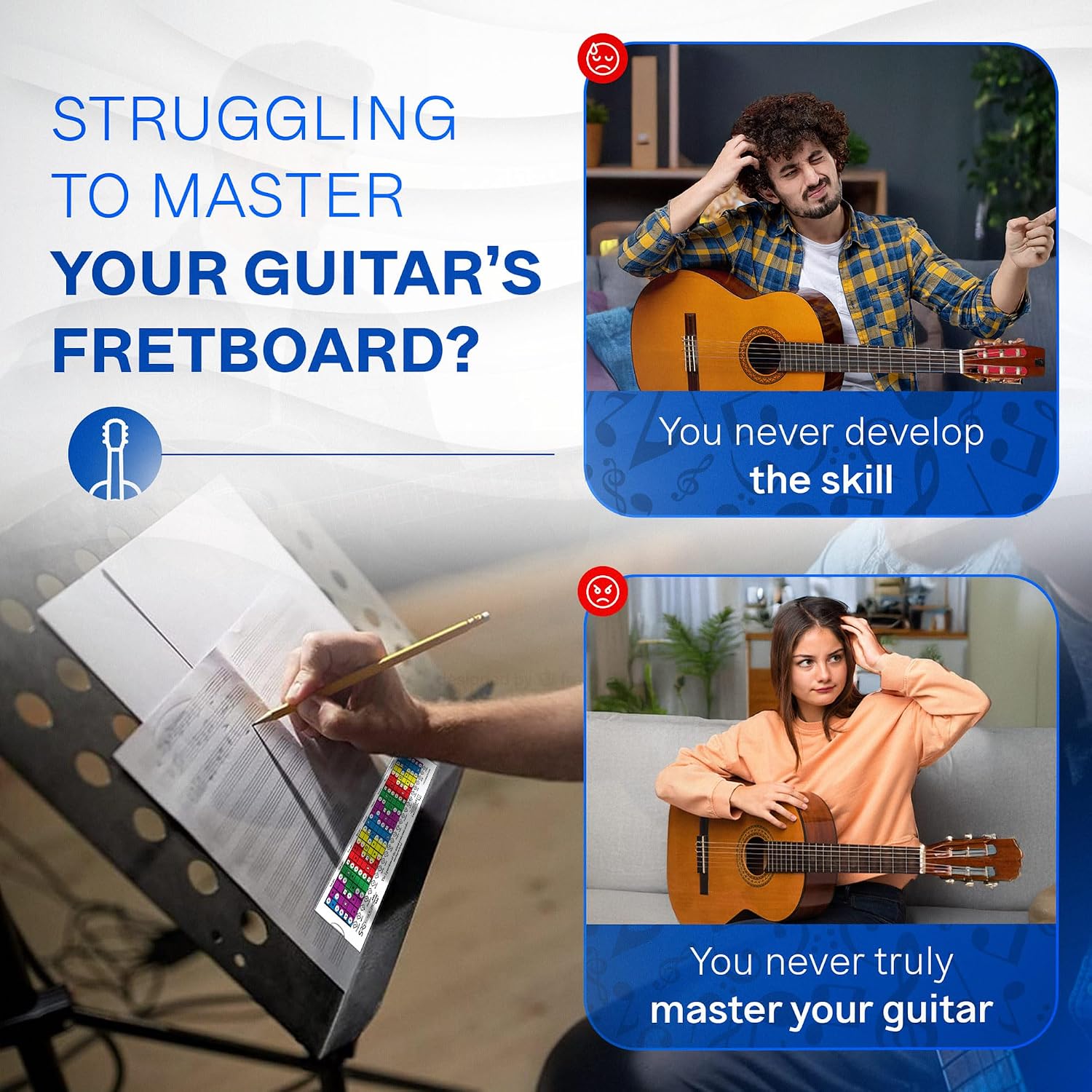 Sliding Rulers for Guitar® The Original Guitar Scale Chart for Pentatonic, Diatonic & Modes! Perfect Visual Learning Aid for All Skill Levels