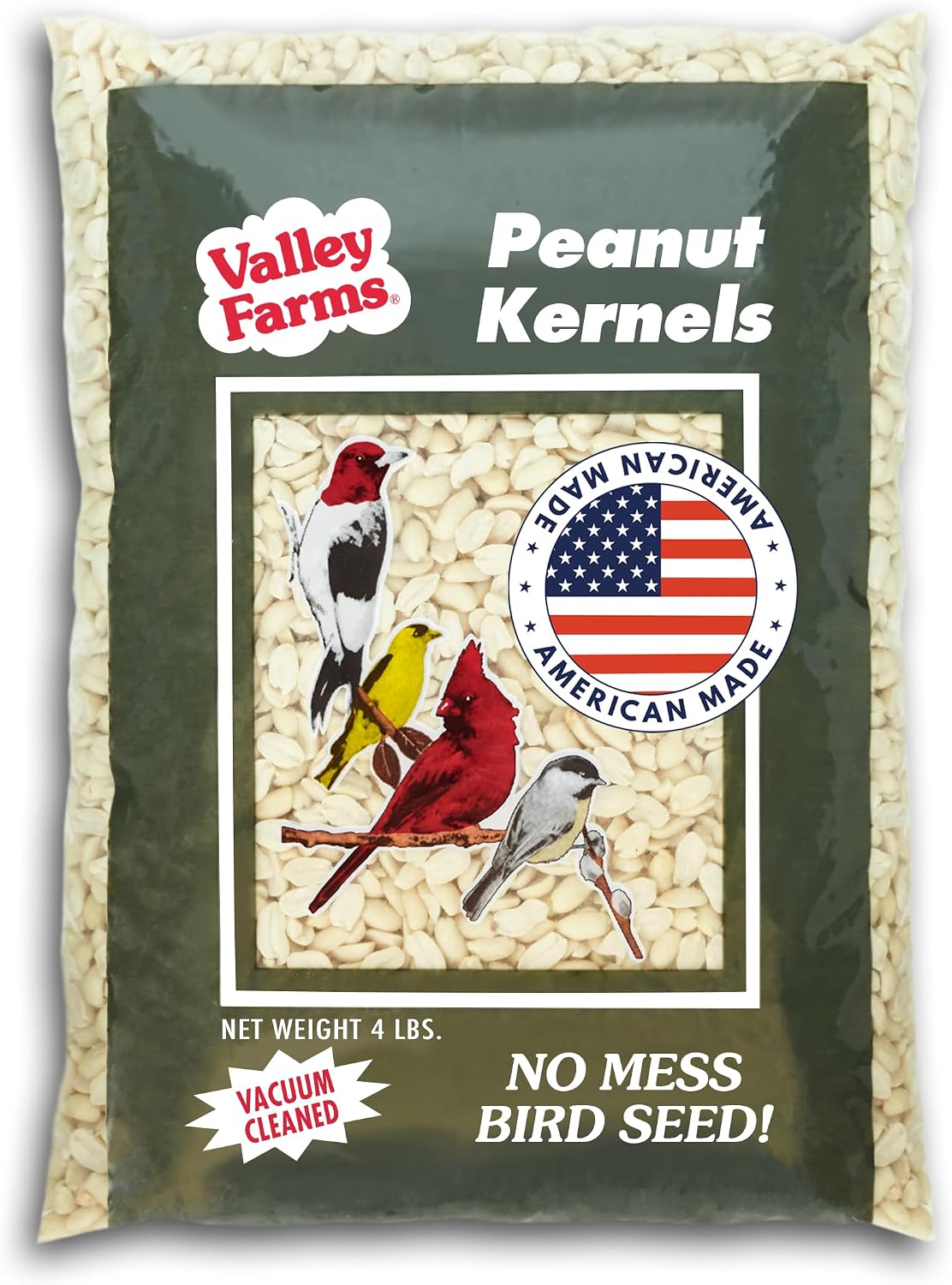 Valley Farms Whole Peanut Kernels (4 LB) Wild Bird Food for Outside Feeders, Peanuts for Birds, Chickadee Bird Seed for Outside Feeders