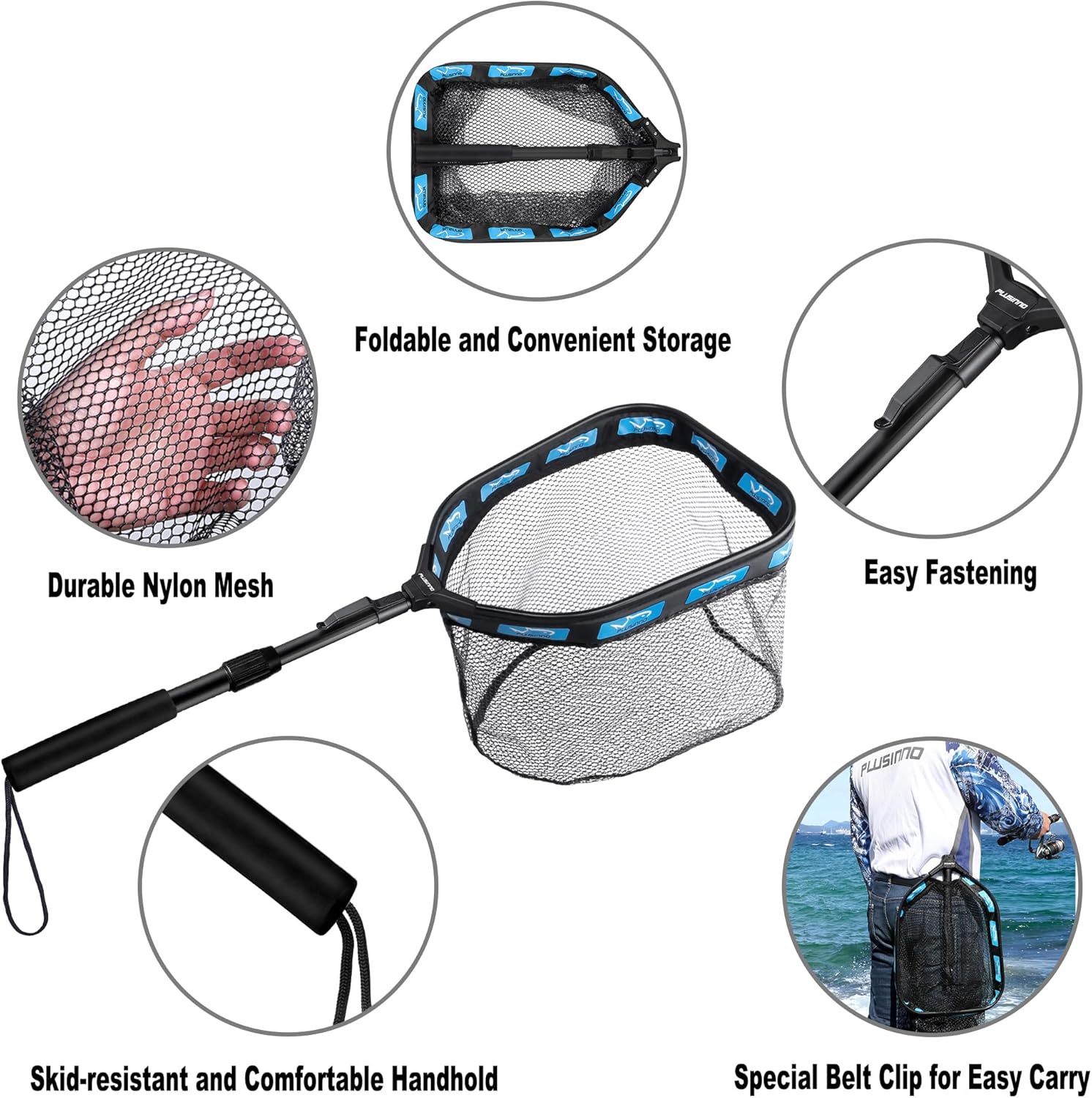 PLUSINNO Floating Fishing Net for Steelhead, Salmon, Fly, Kayak, Catfish, Bass, Trout Fishing