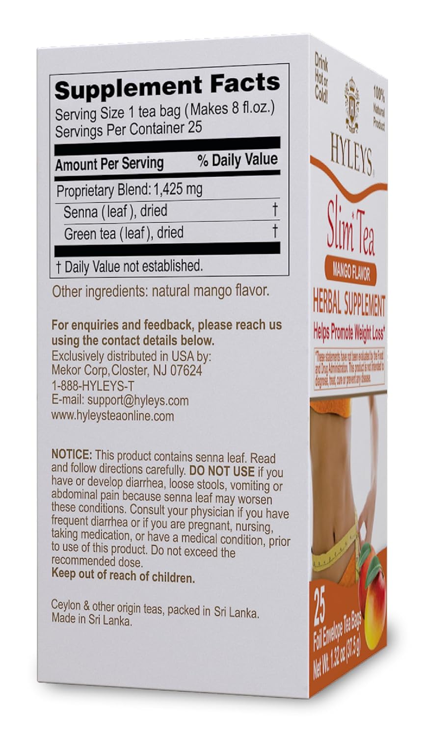 HYLEYS Slim Tea Goji Berry, Weight Loss Detox, Slimming Diet Tea, 25 Bags | Green Tea, Senna Detox & Cleanse, 3 Natural Ingredients, No Added Sugar, 1-Step Bedtime Routine, Supports Digestion