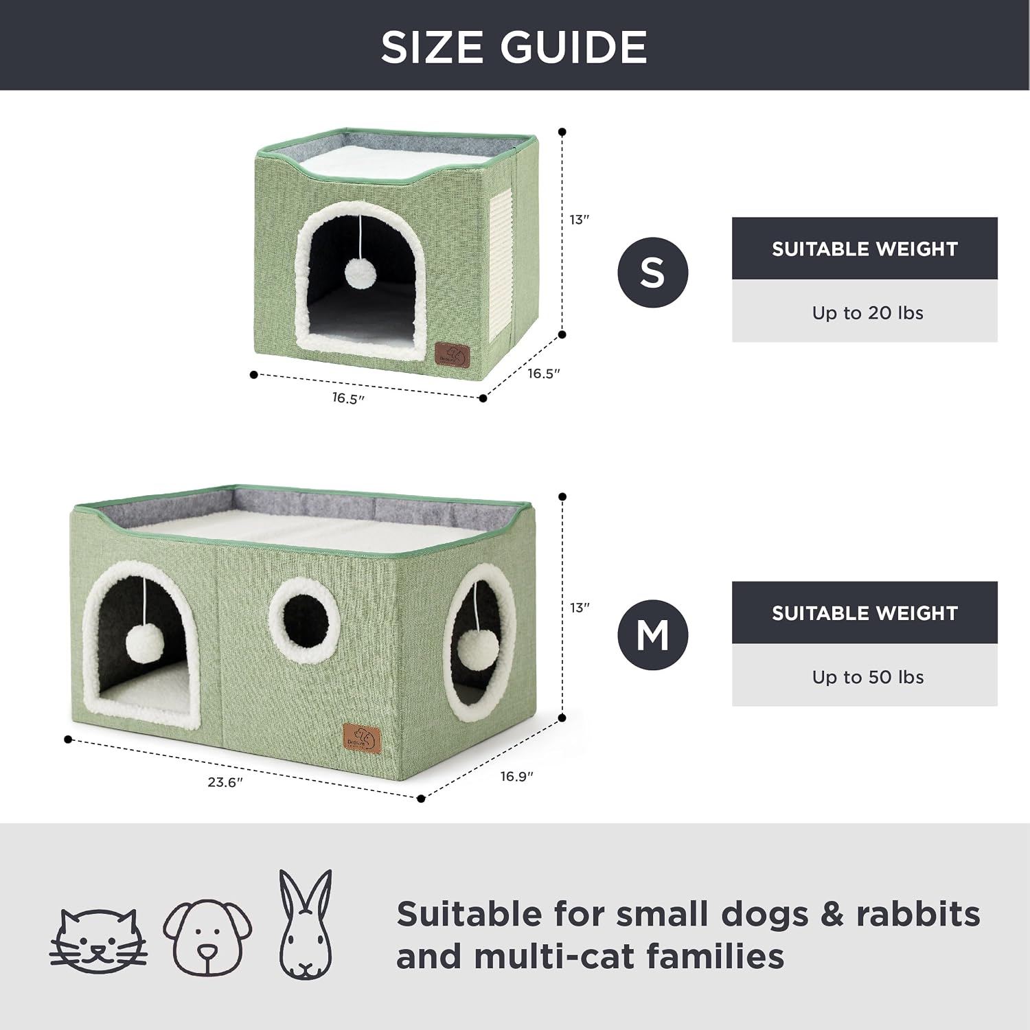 Bedsure Cat House Bed for Indoor Cats with Fluffy Ball and Scratch Pad,Grey
