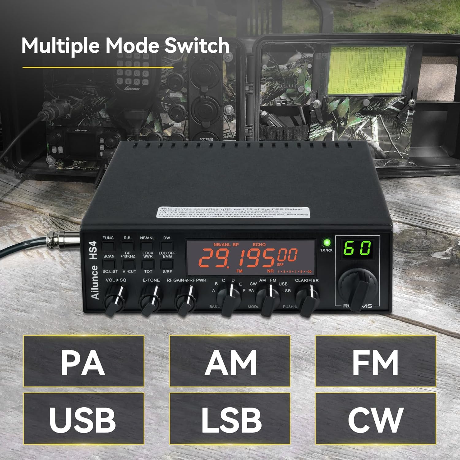 Retevis Ailunce HS4 10 Meter Radio, SSB CW AM FM PA Ham Radio Base Station | High Power Mobile Transceiver, Noise Reduction, SWR Protection, ASQ