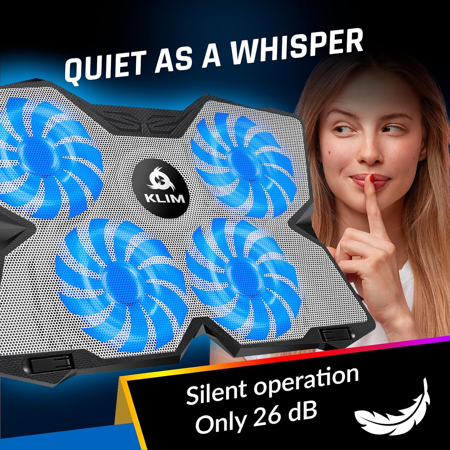 KLIM Wind Laptop Cooling Pad - More Than 500 000 Units Sold - New Version - The Most Powerful Rapid Action Cooling Fan - Laptop Stand with 4 Cooling Fans at 1200 RPM - USB Fan - PS5 PS4 - Blue
