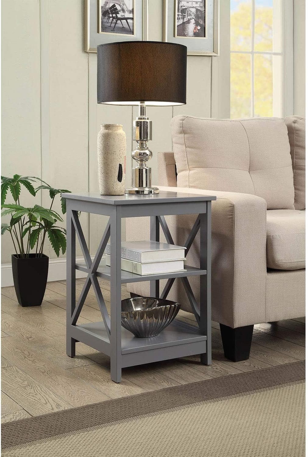 Convenience Concepts Oxford End Table 15.75" - Modern Living Room Table with Storage Shelves, Transitional Nightstand Side Table for Home Decor and Display, Espresso