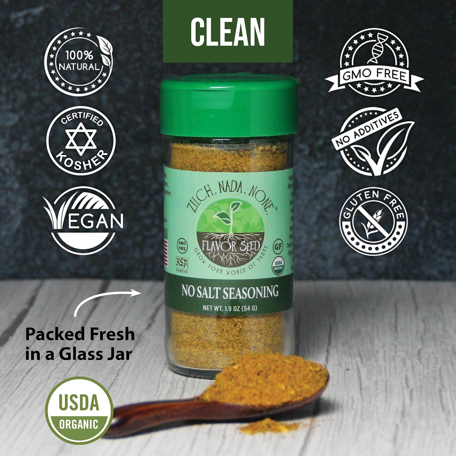 Organic No Salt Seasoning - Zilch Nada None by Flavor Seed, Salt Substitute for Cooking with Herbs & Spices, All Purpose Seasoning for Meat