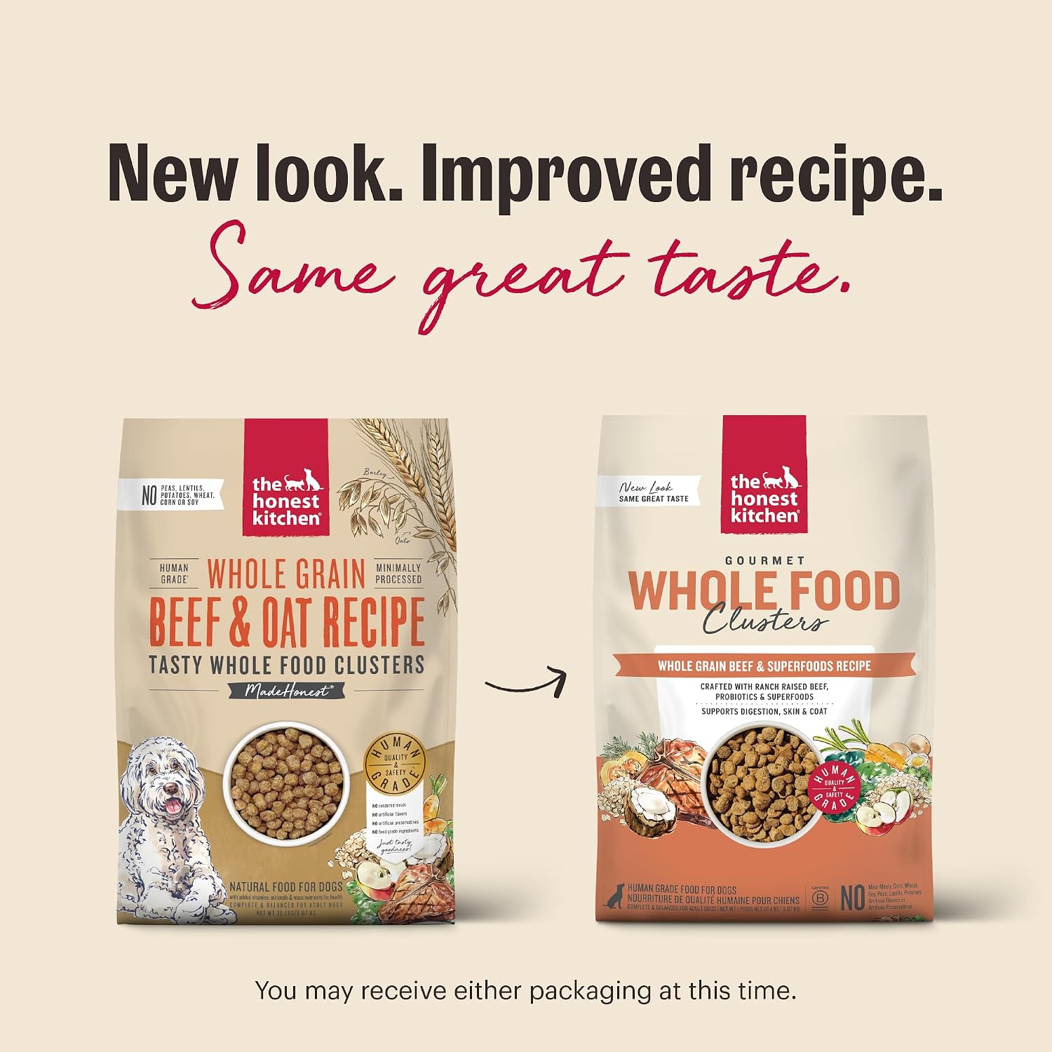 The Honest Kitchen Grain Free Beef & Superfoods Whole Food Clusters, Human Grade Dry Dog Food, Vet-Crafted Nutritional Support for Skin, Coat, Digestion & Overall Wellness, 20 lb Bag