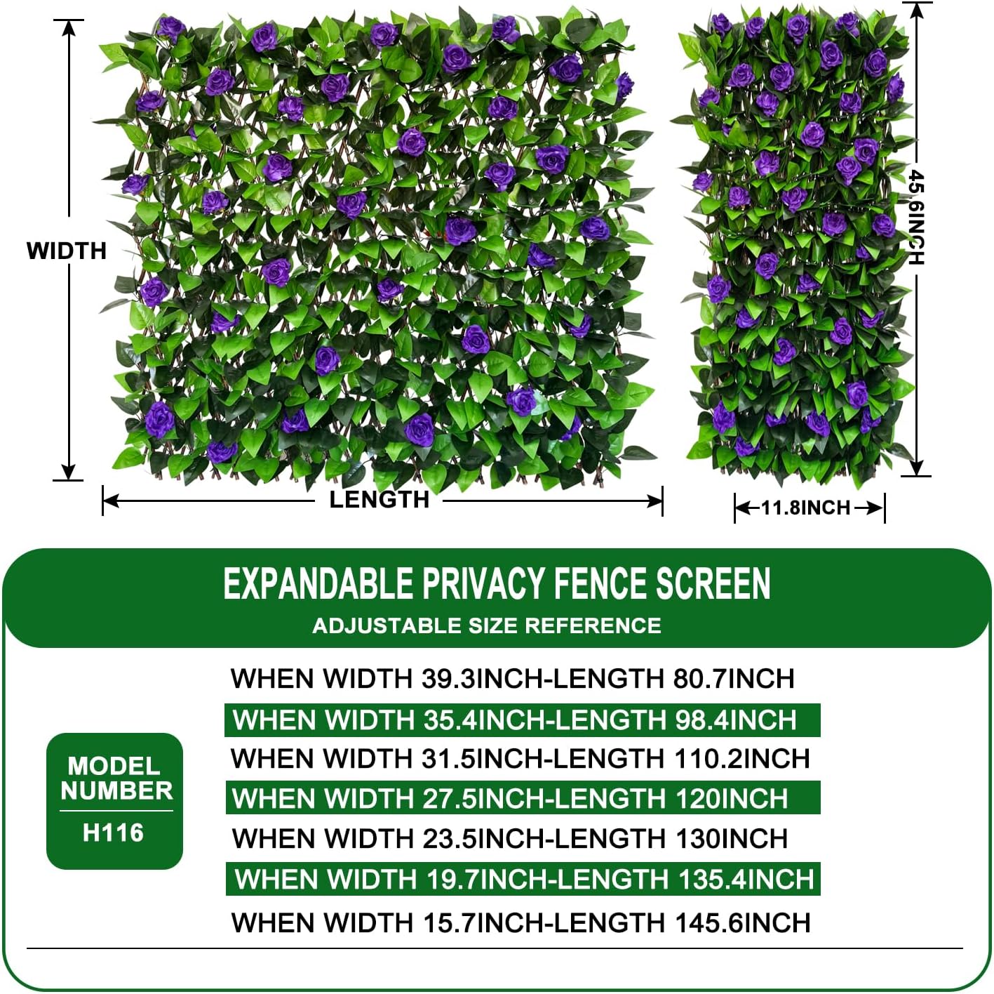 Expandable Fence Privacy Screen for Balcony Patio Outdoor,Decorative Faux Ivy Fencing Panel,Artificial Hedges (Single Sided Leaves)……