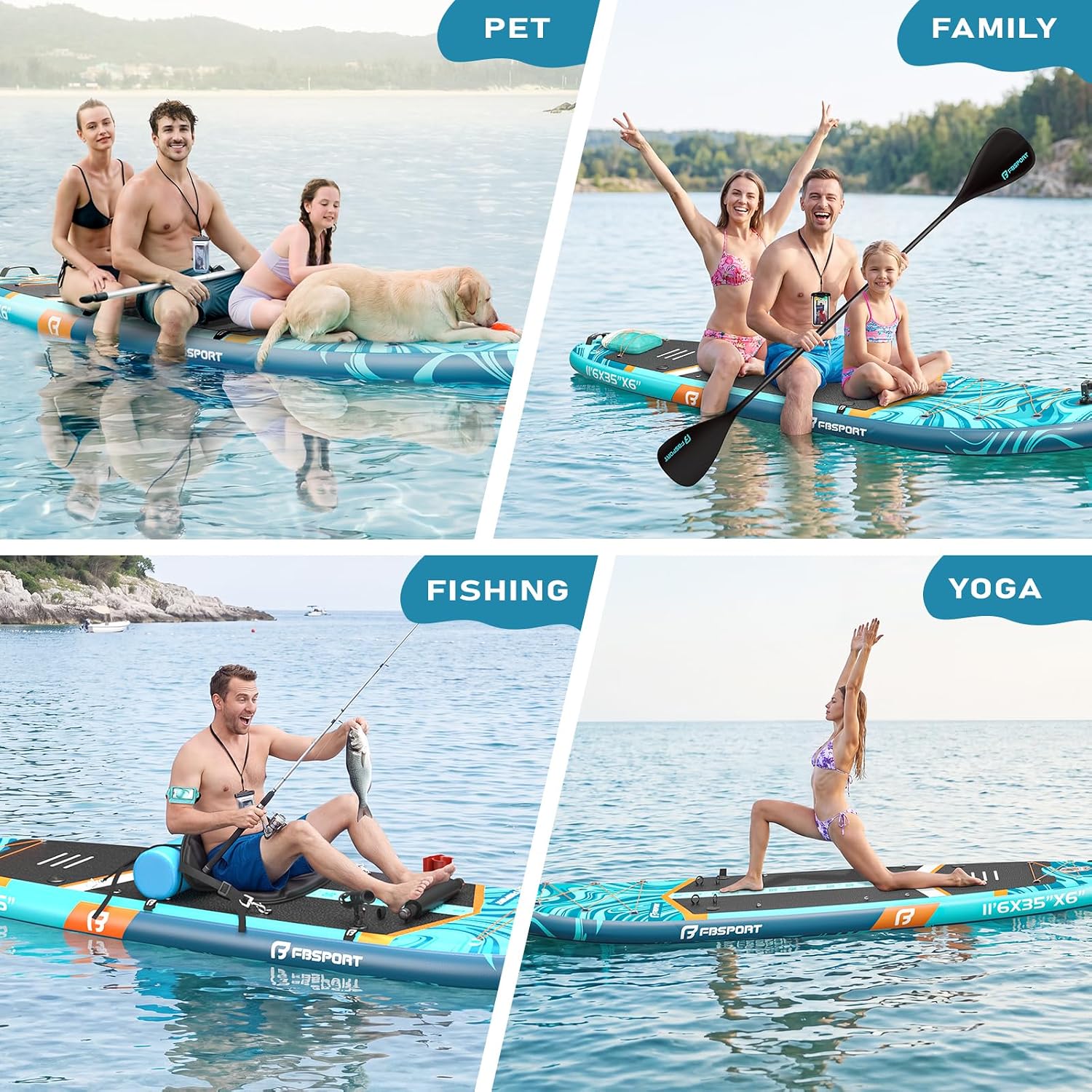 FBSPORT 11' Premium Stand Up Paddle Board, Yoga Board with SUP Accessories & Carry Bag | Wide Stance, Surf Control, Non-Slip Deck, Leash