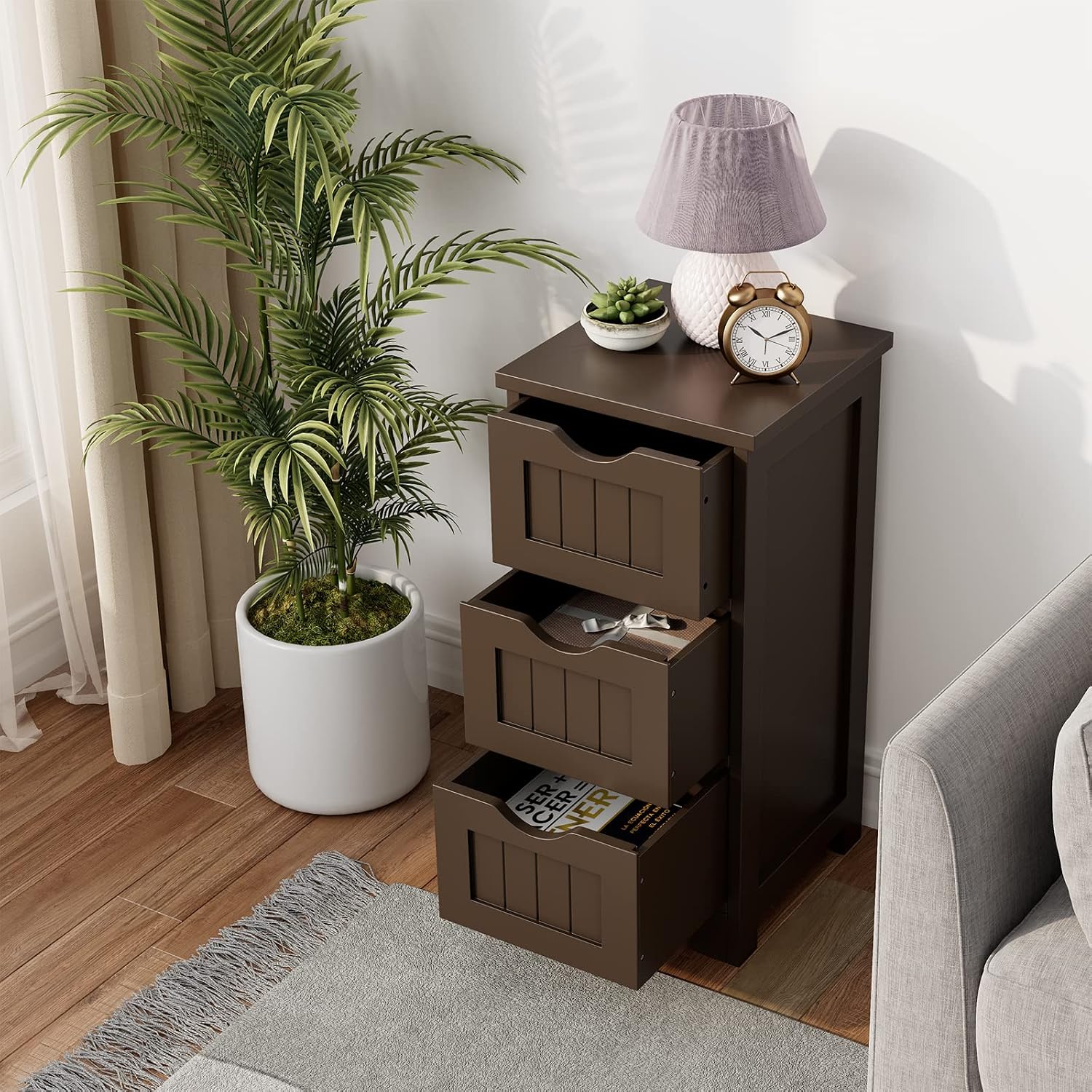 Tangkula Bathroom Floor Cabinet, Freestanding Narrow Side Storage Organizer with 4 Drawers, Multifunctional Towel Cabinet with Anti-Tip Kit for Living Room Laundry Entryway (4 Drawers, White)