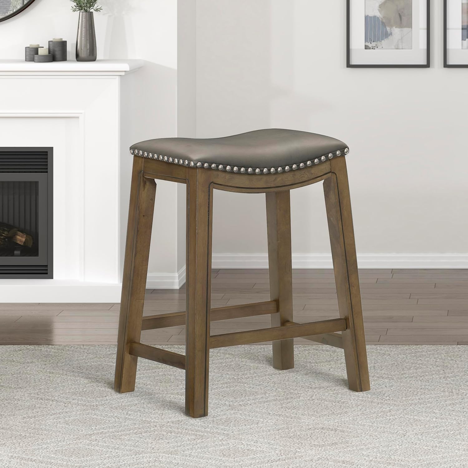 Lexicon Ordway Solid Wood Counter Height Stool - Saddle Kitchen Stool Counter Height Stools for Dining, Armless Chair Seating Options, Perfect for Casual Entertaining Spaces, 25" SH, Black