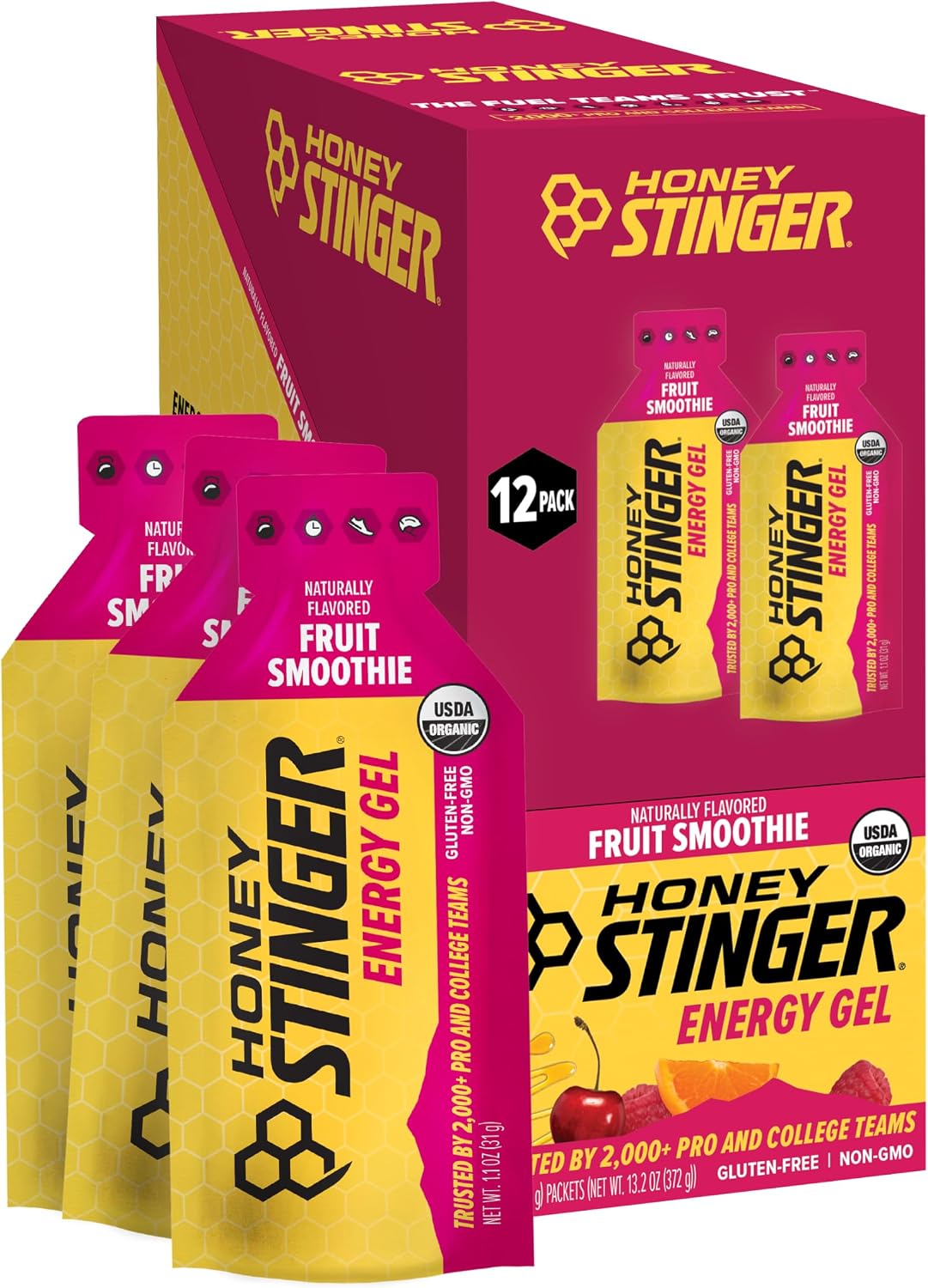 Honey Stinger Gold Energy Gel, Gluten Free & Caffeine Free, for Exercise, Running and Performance, Sports Nutrition for Home & Gym, Pre and Mid Workout, 24 Pack, 26.4 Ounce | sports-nutrition-endurance-and-energy-chews