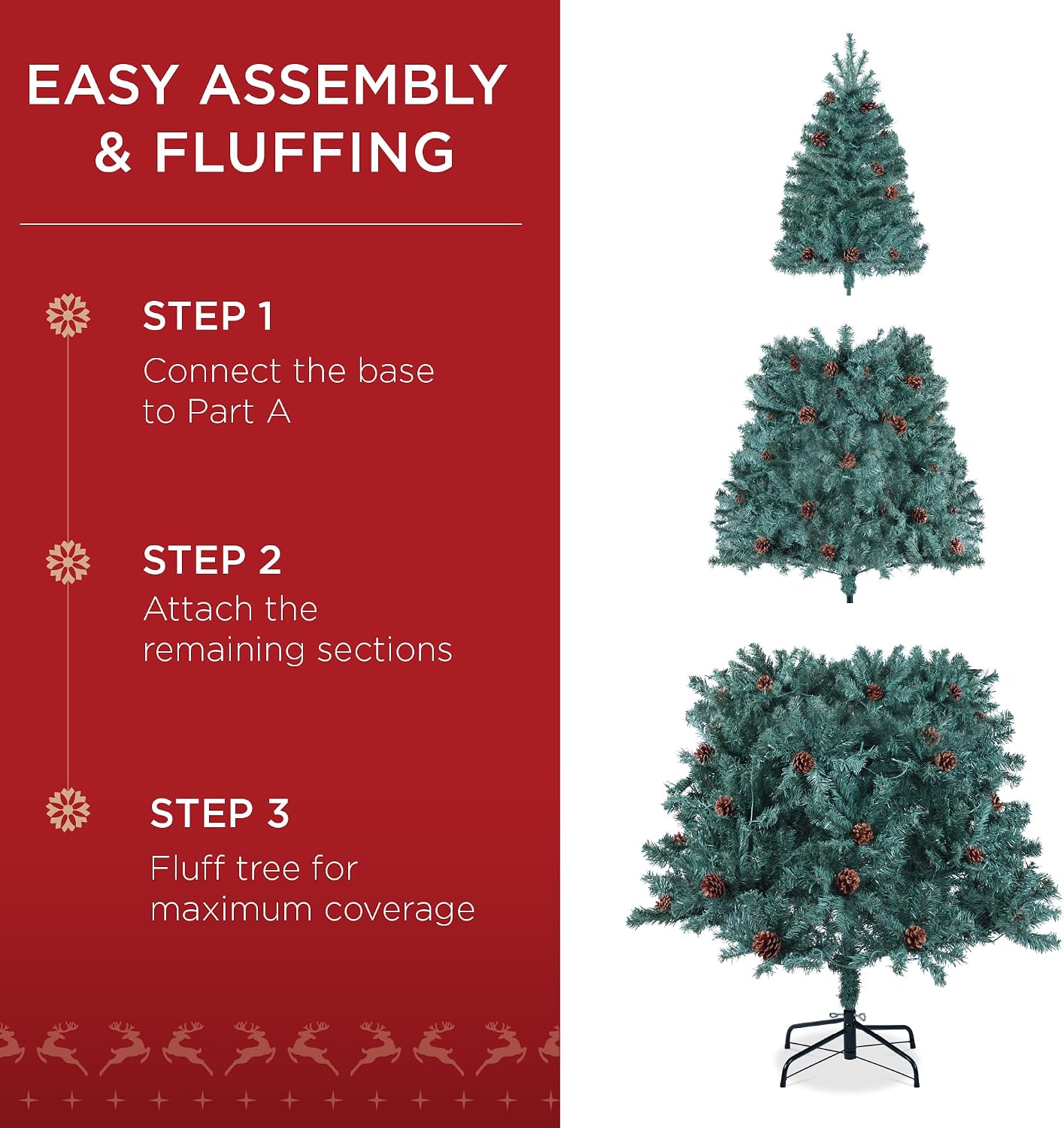 Best Choice Products 7.5ft Pre-Lit Pre-Decorated Pine Artificial Christmas Tree w/Twinkling LEDs, 1, 346 Flocked Frosted Tips, 80 Pinecones