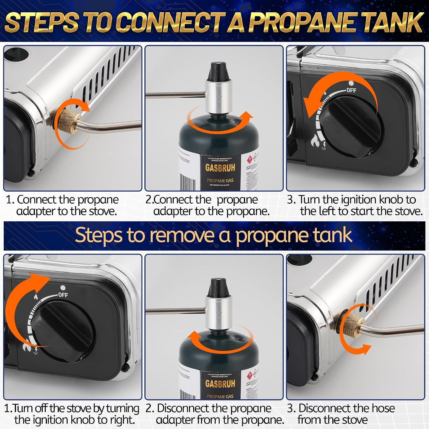 GasBRUH Propane or Butane Camping Stove with Windblocker, Dual Fuel 10,000 BTU Stainess Steel Propane Stove for Camping(TANK not included)