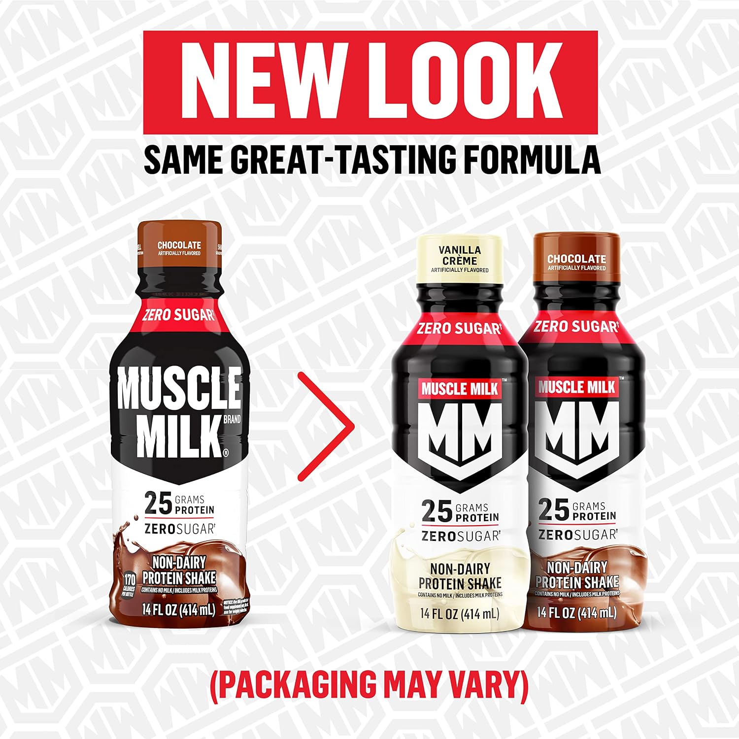 Muscle Milk Genuine Protein Shake, Chocolate, 14 Fl Oz Bottle, 12 Pack, 25g Protein, Zero Sugar, Calcium, Vitamins A, C & D, 6g Fiber, Energizing Snack, Workout Recovery, Packaging May Vary