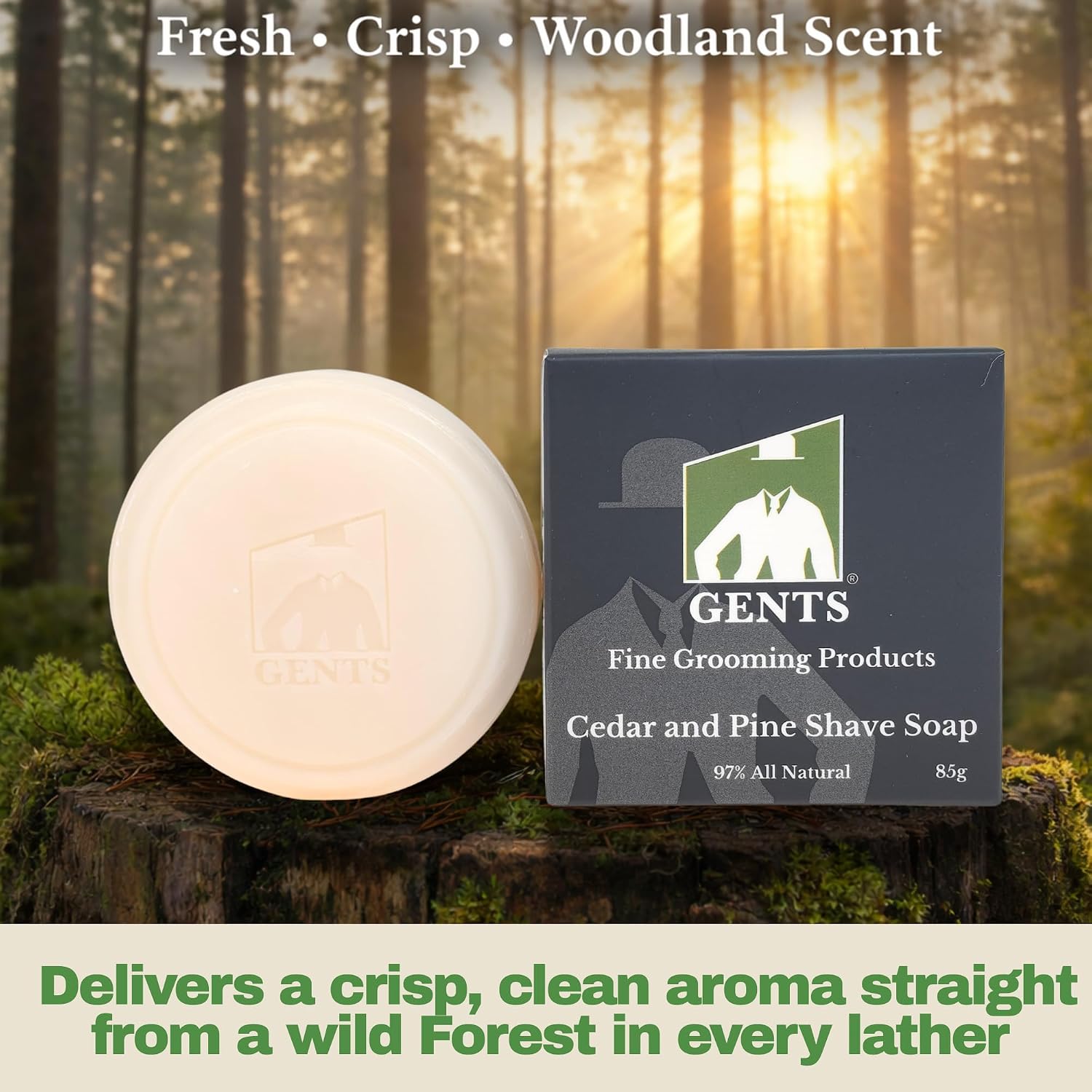 GENTS All Natural Shaving Soap Set for Men, 3 Pack Cedar & Pine, Sandalwood, Bay Rum, Shea Butter Rich Lather, Barbershop Wet Shave Grooming Kit