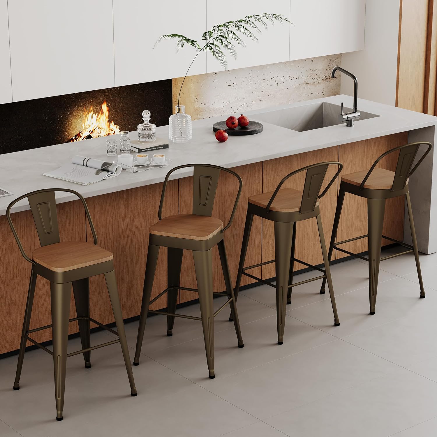 Aklaus Metal Bar Stools Set of 4