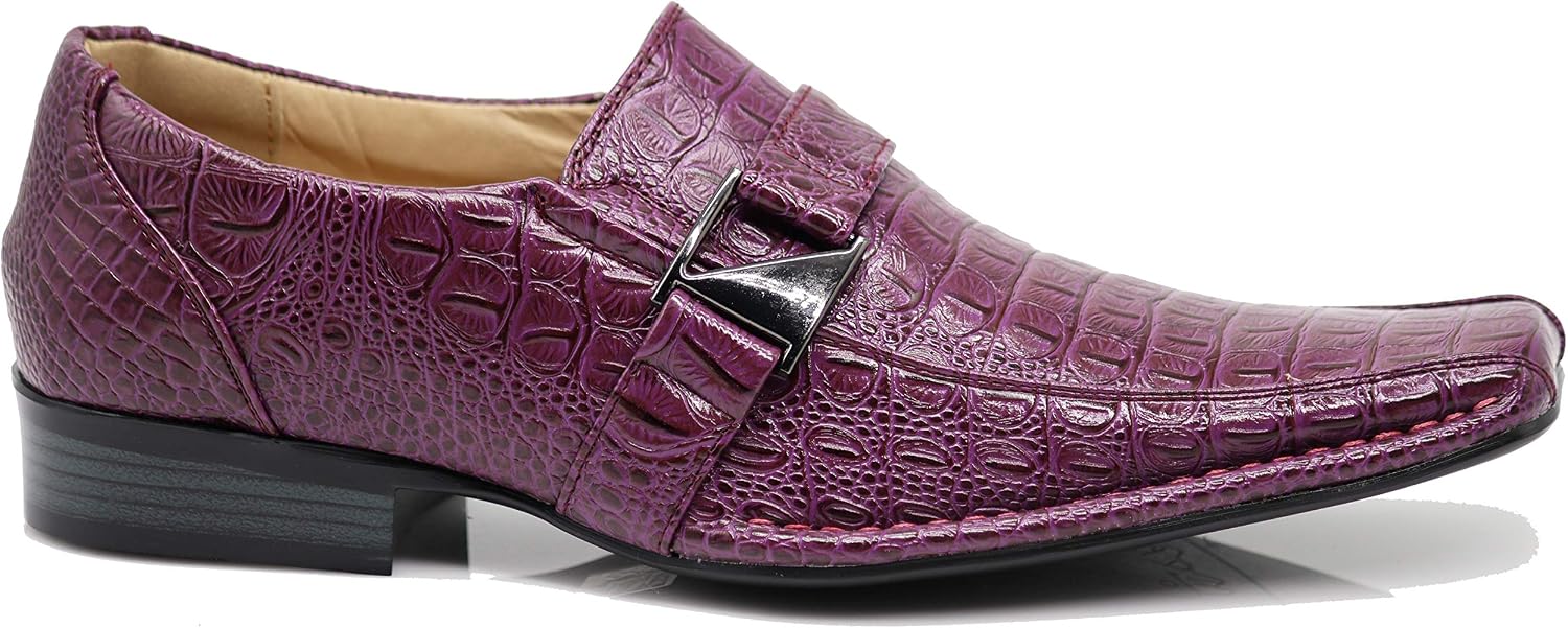 Enzo Romeo Santcro Men's Dress Crocodile Print Loafers Elastic Slip on with Buckle Fashion Shoes Runs Half Size Big