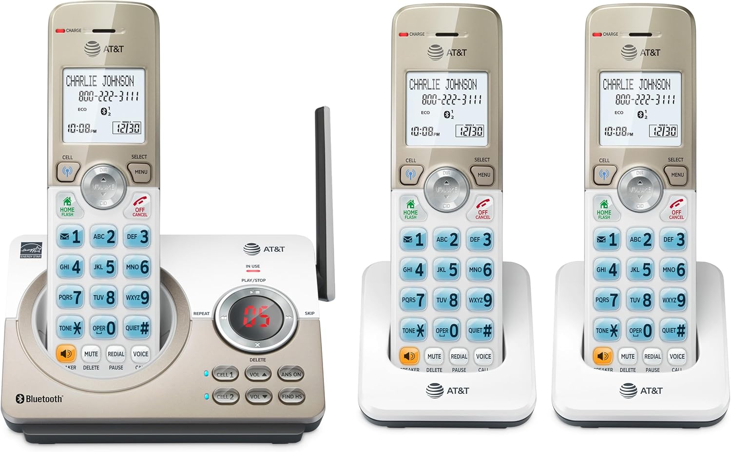 AT&T DL72219 DECT 6.0 2-Handset Cordless Phone for Home with Connect to Cell, Call Blocking, 1.8" Backlit Screen, Big Buttons, intercom