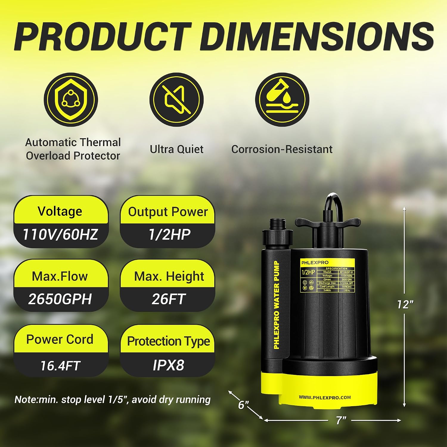 1/2HP Automatic Submersible Sump Pump, 5300 GPH Water Pump | 3/4" Garden Hose Check Valve Adapter, 2650 GPH Water Removal for Swimming Pool Cover Hot Tubs Flooded House Basement