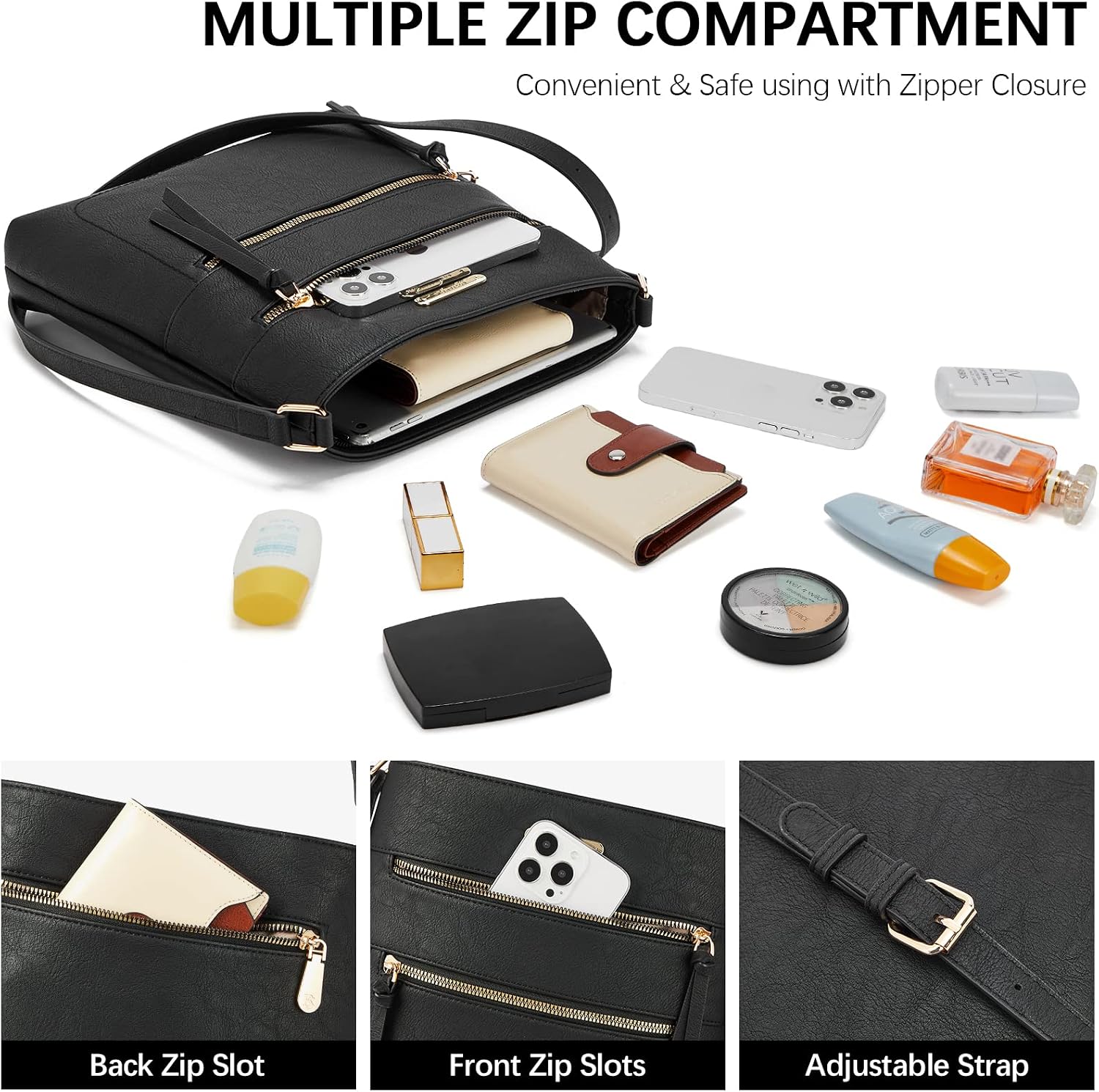 BOSTANTEN Crossbody Purses for Women Medium Shoulder Bag Quilted Handbags with Zipper Pocket