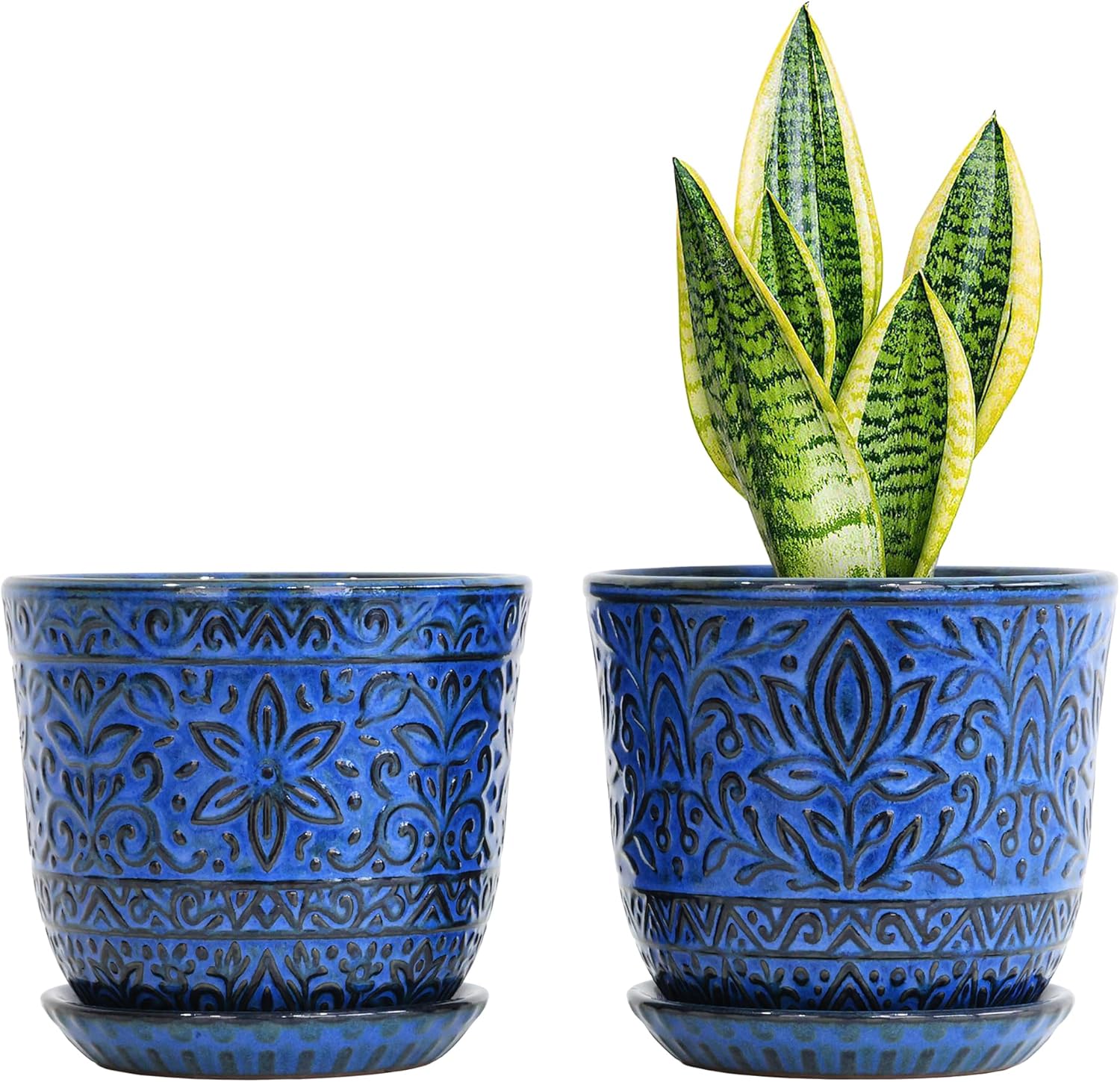 Gepege Ceramic Plant Pots, 6 Inch Indoor Planters with Drainage & Saucers