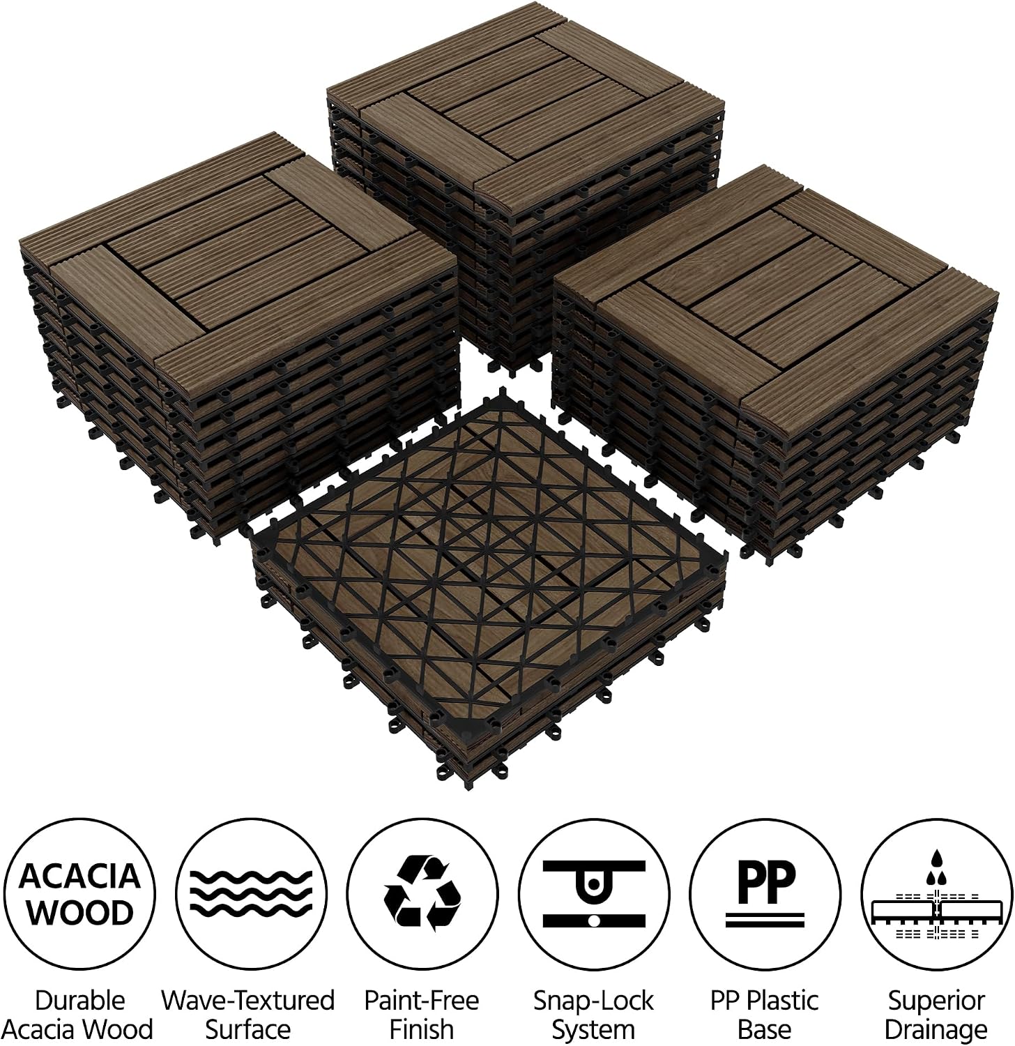 Topeakmart 27PCS Interlocking Deck Tiles 12x12 Patio Flooring, Brown