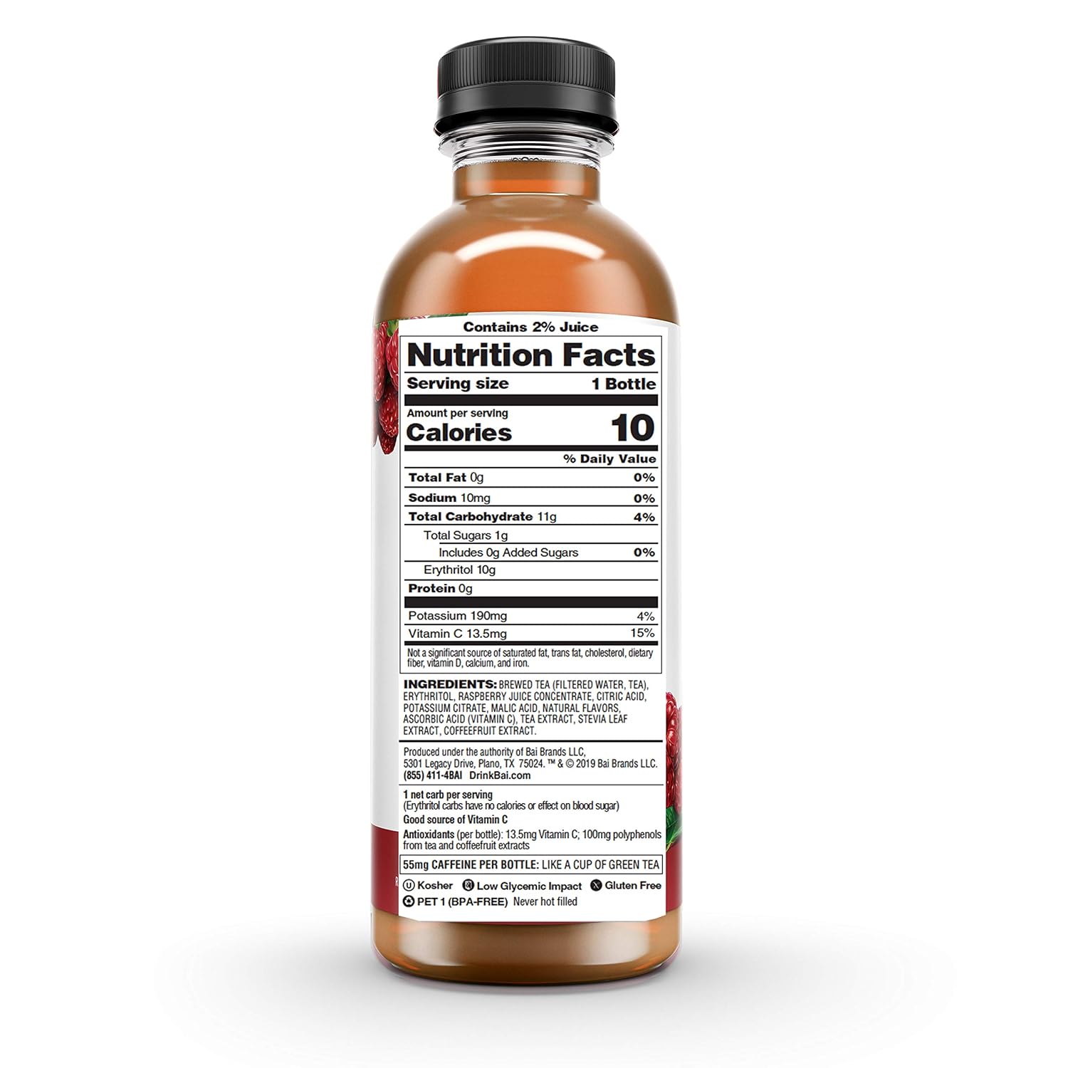 Bai Iced Tea, Narino Peach, Antioxidant Infused Supertea, Crafted with Real Tea (Black Tea, White Tea), 18 Fluid Ounce Bottles, 12 count