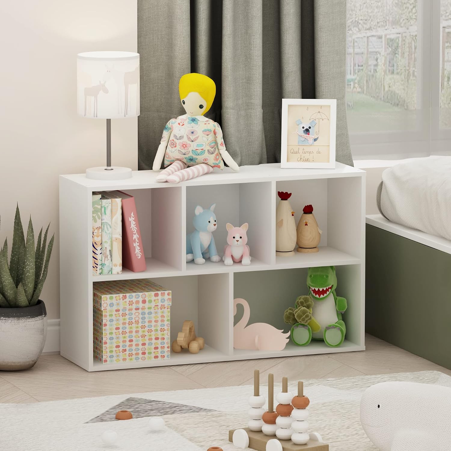 Furinno LUDER Book Shelf, 5-Cube Bookshelf, Easy Assembly Bookcase with Open Shelves, 9.4 x 19.7 x 31.5, for Living Room, Bedroom, Home Office, Darkwood