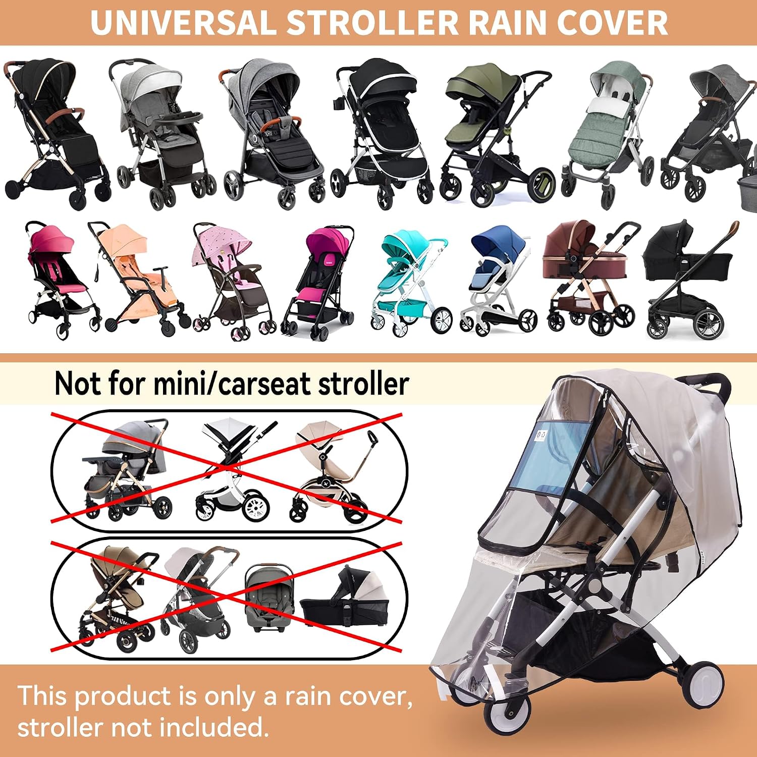 Bemece Stroller Rain Cover, Universal Stroller Accessory, Baby Travel Weather Shield, Windproof and Waterproof, Protect from Dust and Snow