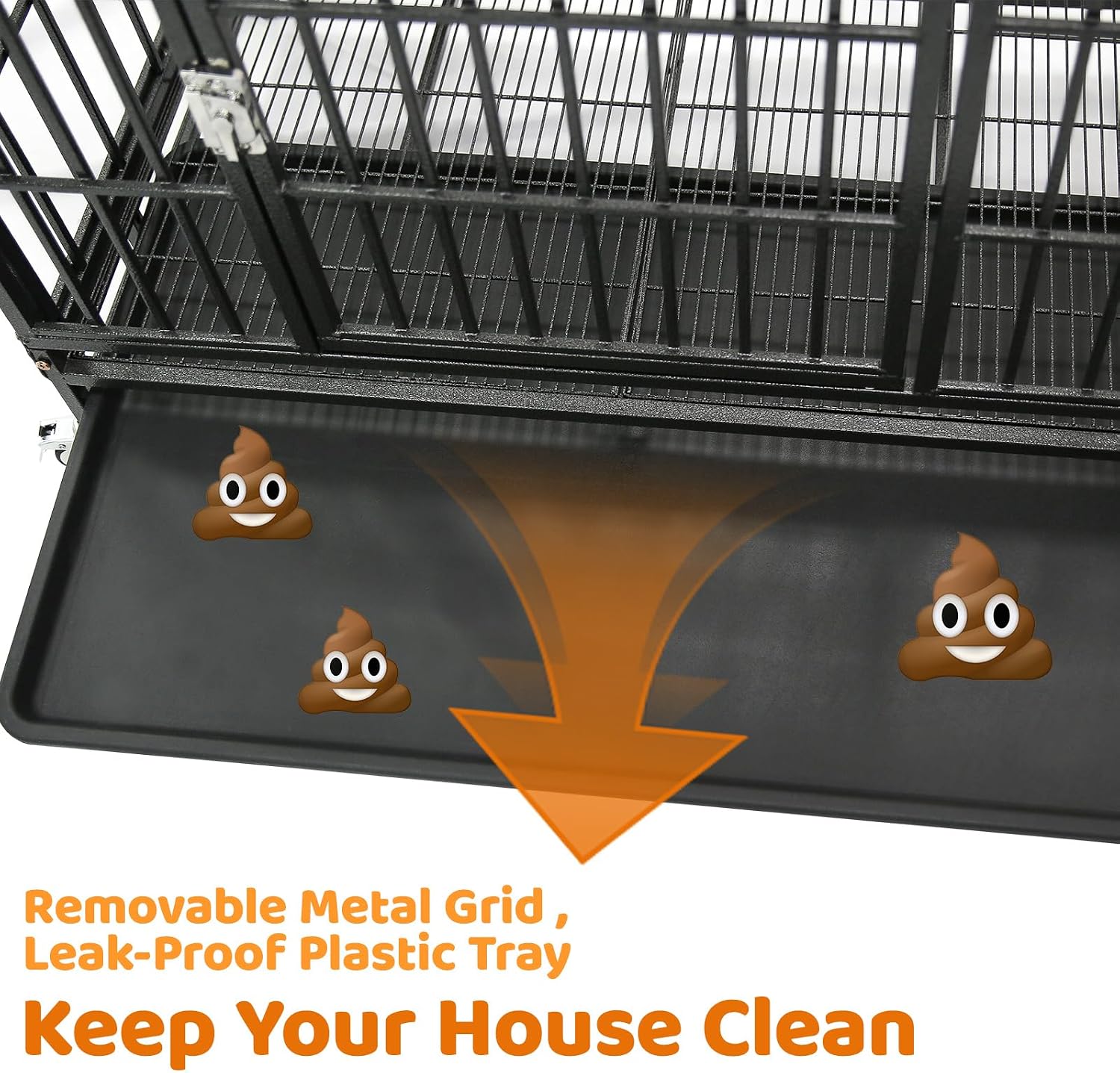 Homey Pet Taller 43" Heavy Duty Double Dog Crates with Divider & Dual Door | Drop Cage for Dogs with Lockable Wheels, Bowls, Removable Tray, Top Access, Ideal for Small to Medium & Large Dogs, Breeders
