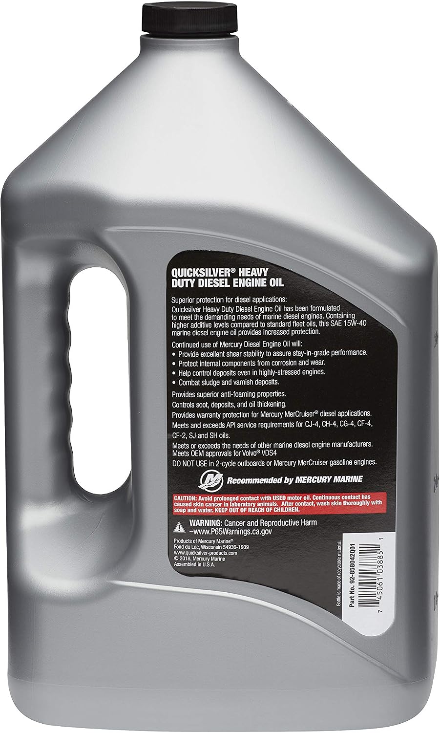 Quicksilver 15W-40 4-Stroke Heavy Duty Diesel Engine Oil, 4 Liters