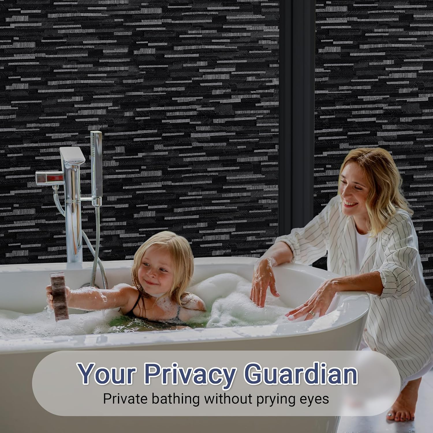 Haton Window Privacy Film, Frosted Stripe Non-Adhesive, 17.5" x 78.7"
