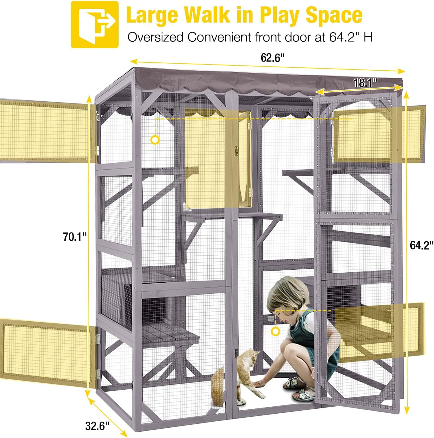 Aivituvin Extra Large Window Catio 5-Level Outdoor Cat Enclosure with Cover